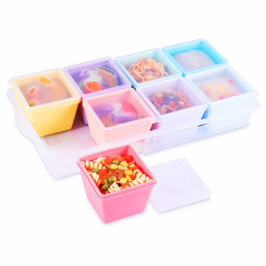 Micebay BPA-Free Silicone Freezer Molds with Base, Individual 8-Pack 1-Cup Portion Soup Cubes Freezer Tray with Lids for Food Storage, Oven & Dishwasher Safe, Silicone Freezer Containers for Meal Prep