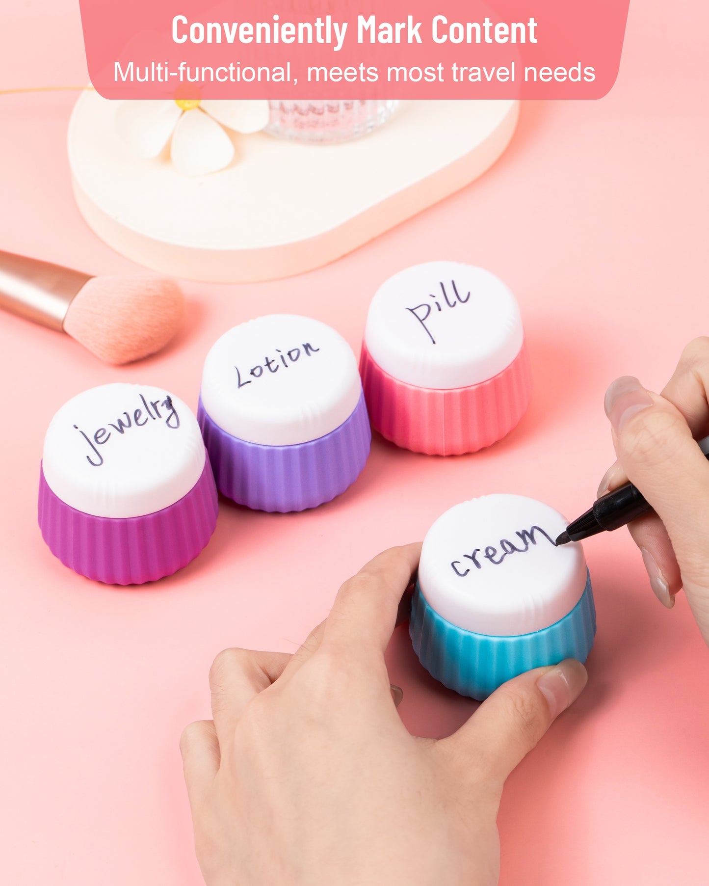 Micebay Travel Containers for Toiletries 4 Pack, TSA Approved Travel Size Toiletries, Portable Size Containers, With Clear Bag Leak Proof Silicone Jars, Essentials Creams Jars Carrying Small Items