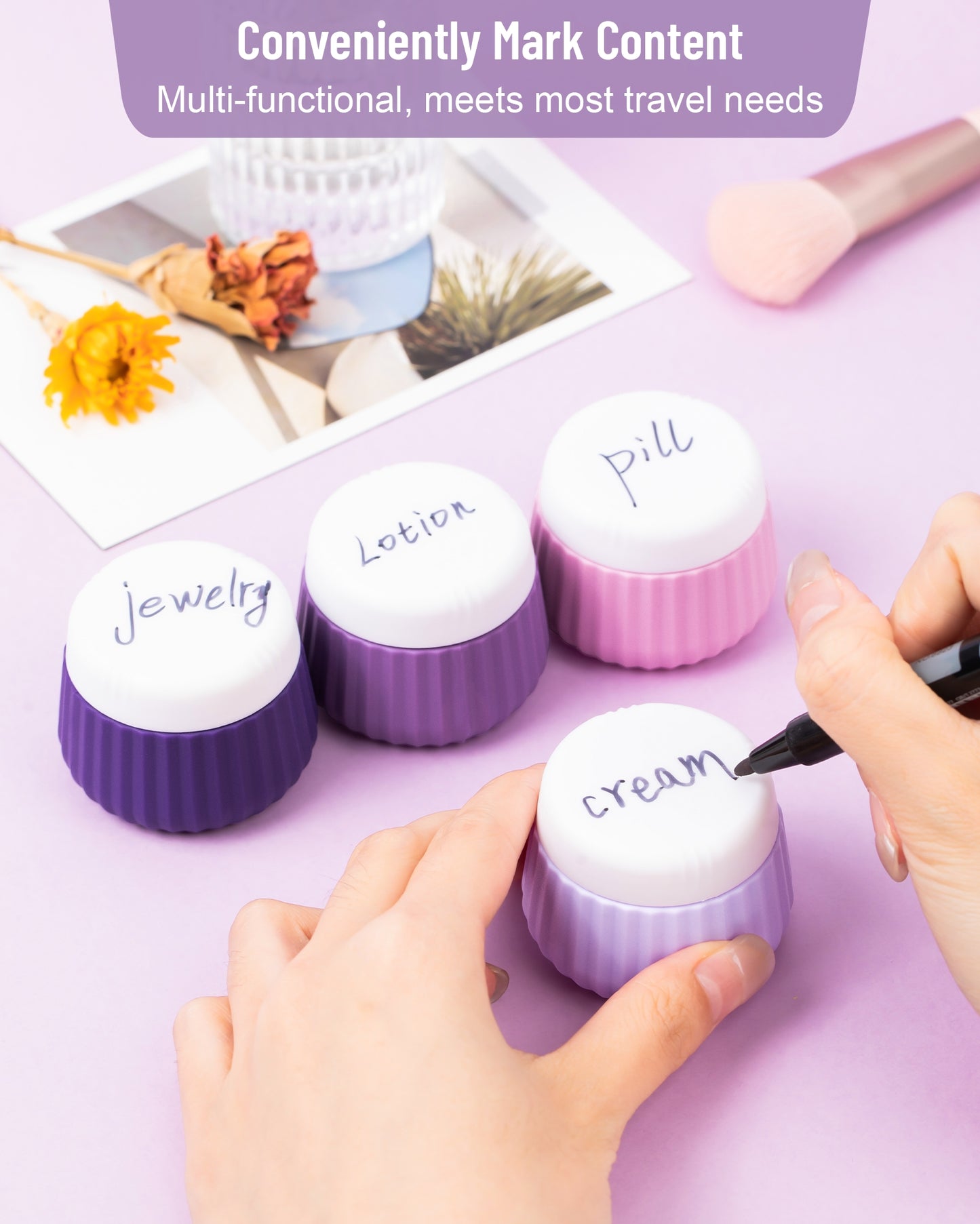 Micebay Travel Containers for Toiletries 4 Pack, TSA Approved Travel Size Toiletries, Portable Size Containers, With Clear Bag Leak Proof Silicone Jars, Essentials Creams Jars Carrying Small Items