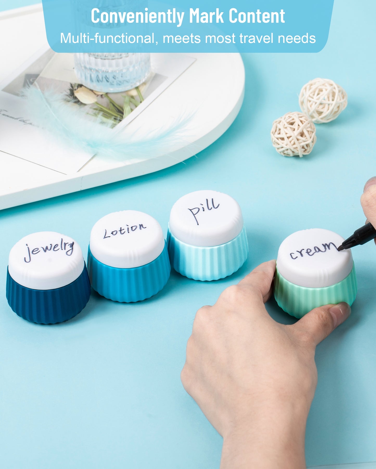 Micebay Travel Containers for Toiletries 4 Pack, TSA Approved Travel Size Toiletries, Portable Size Containers, With Clear Bag Leak Proof Silicone Jars, Essentials Creams Jars Carrying Small Items