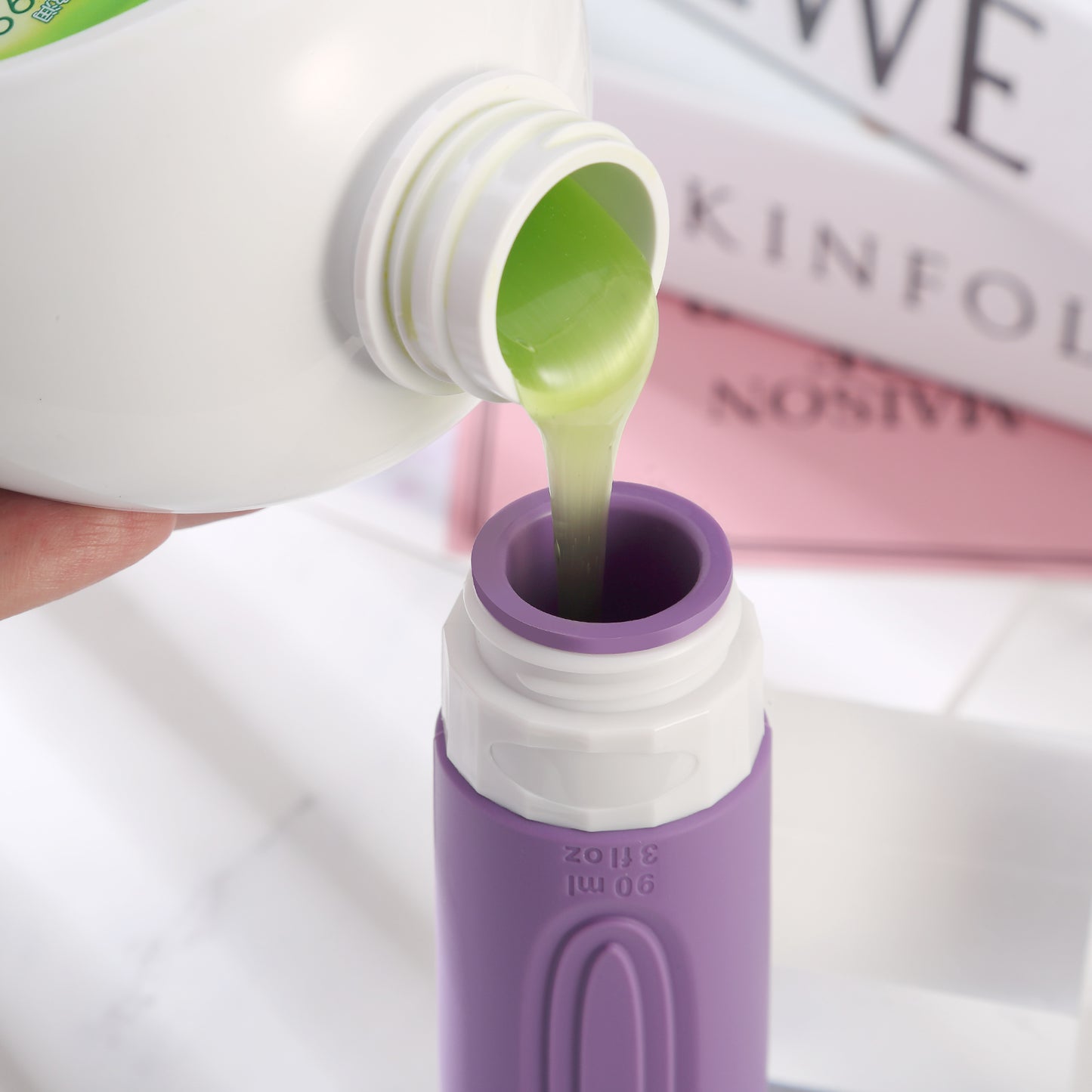 Micebay Leak-Proof 3-oz Silicone Squeezable Travel Bottles for Toiletries, Refillable Travel Size Containers, BPA Free, TSA Approved, Purple, 4 Pack