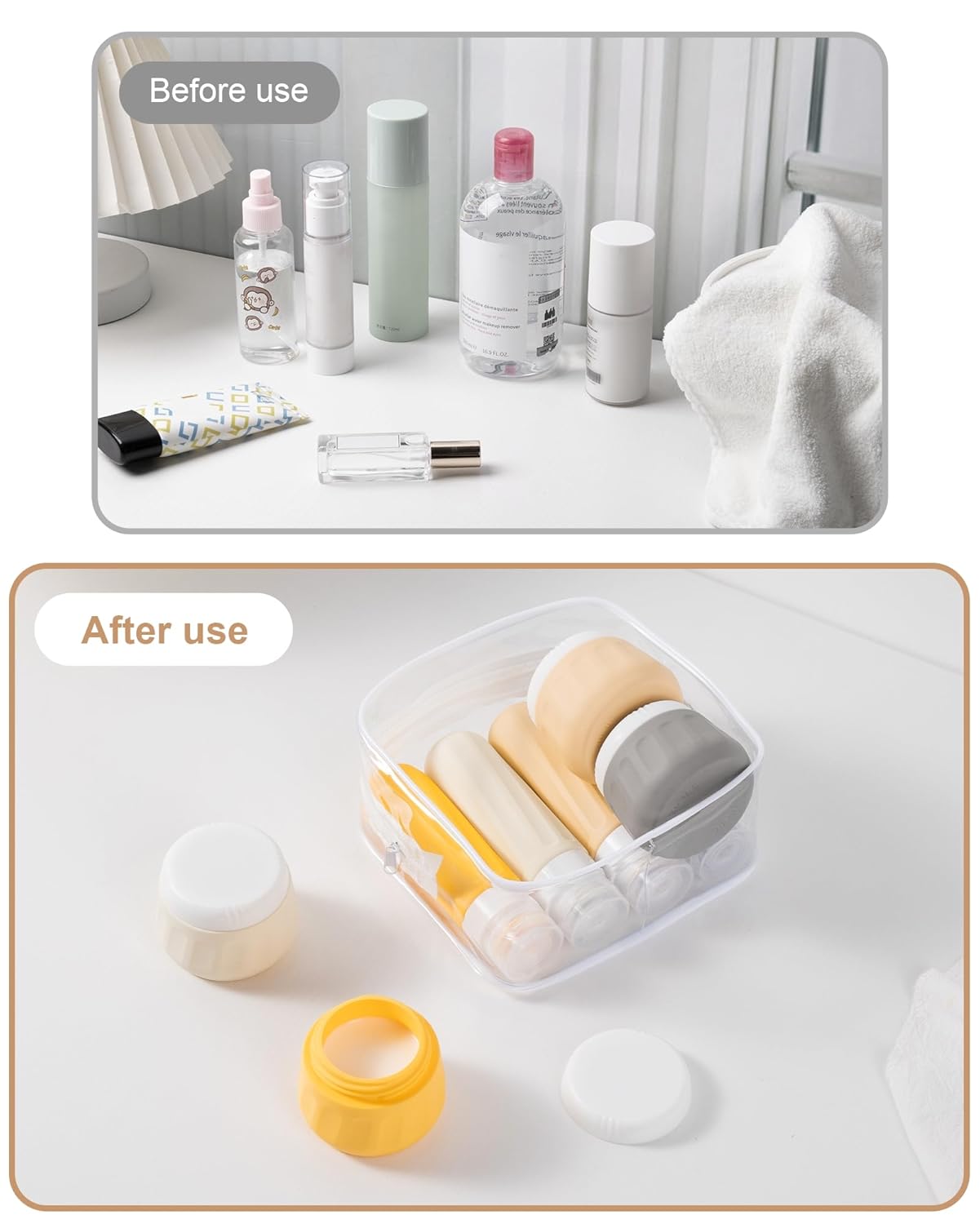 Micebay Travel Bottles for Toiletries 8 Pack, Travel Size Toiletries, Tsa Approved Travel Size Containers 3oz, with Travel Essentials Clear Bag, Leak Proof Silicone Squeezable Creams Jars