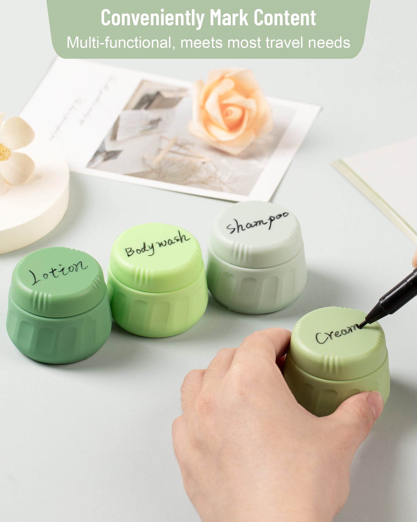 Micebay Travel Containers for Toiletries, Tsa Approved Travel Size Toiletries 4 Pack, with Clear Bag, Leak Proof Silicone Jars