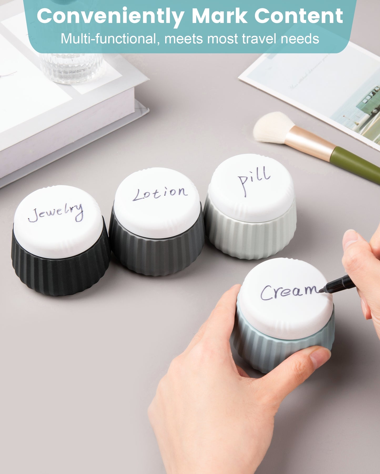 Micebay Travel Containers for Toiletries 4 Pack, TSA Approved Travel Size Toiletries, Travel Size Containers, With Clear Bag Leak Proof Silicone Jars, Travel Essentials Creams Jars Carrying Small Item