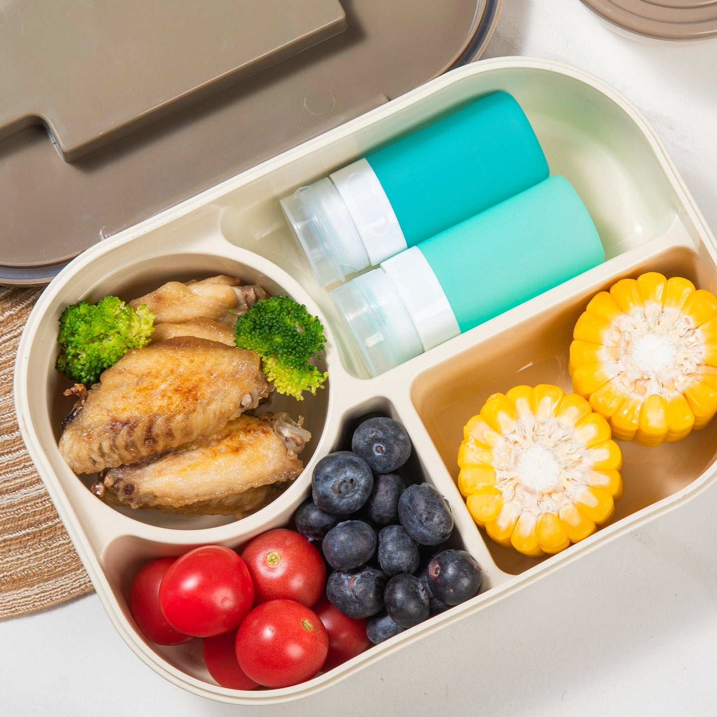 Micebay 2 oz Silicone Condiment Squeeze Bottles, Leakproof Mini Sauce Containers with Reusable Bag, 4-Pack for Meal Prep and Bento Boxes, Mint