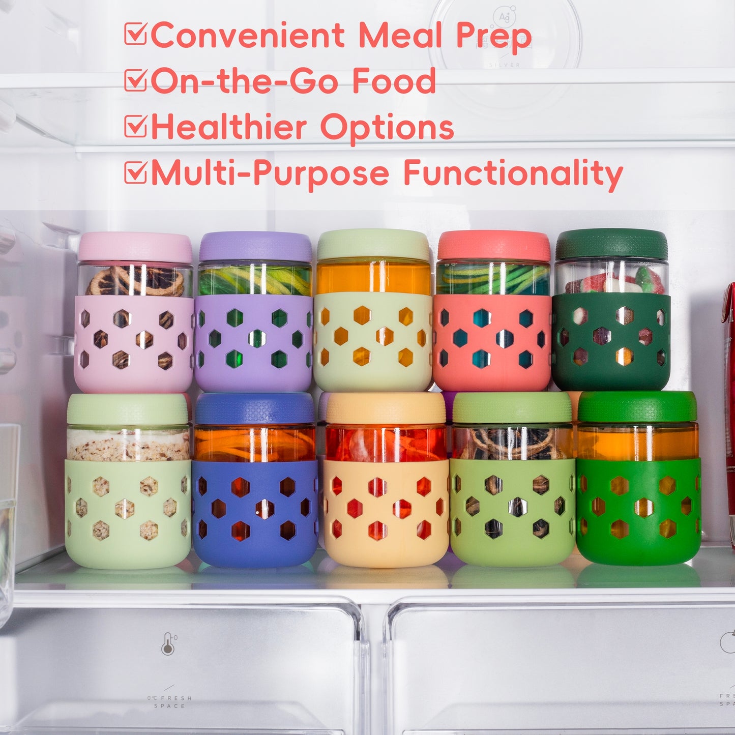 Micebay 6-Pack 16 oz Glass Mason Jars with Silicone Sleeves, Airtight BPA-Free Overnight Oats Containers with Lids, Dishwasher Safe Leak-Proof Meal Prep Jars for Chia Pudding, Yogurt, Snacks