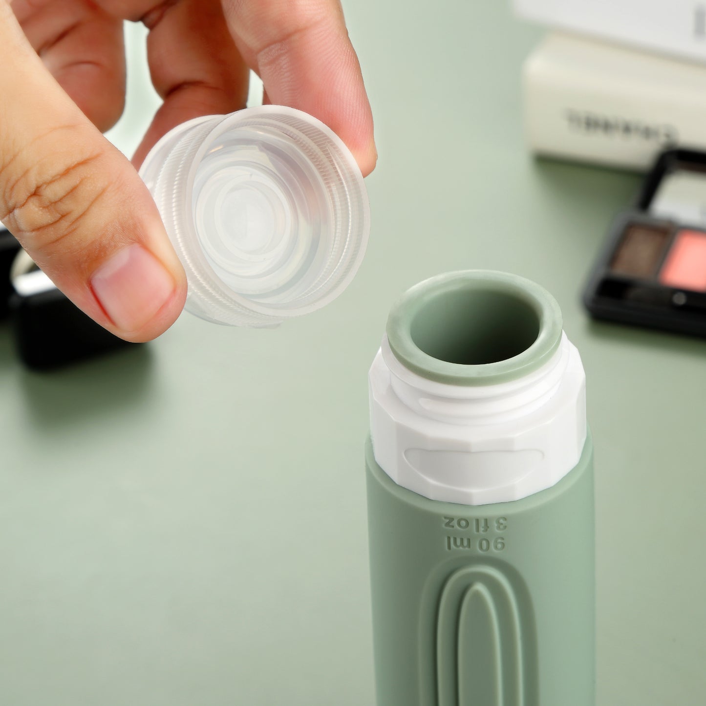 Micebay Leak-Proof 3-oz Silicone Squeezable Travel Bottles for Toiletries, Refillable Travel Size Containers, BPA Free, TSA Approved, Mint-Gray, 4 Pack