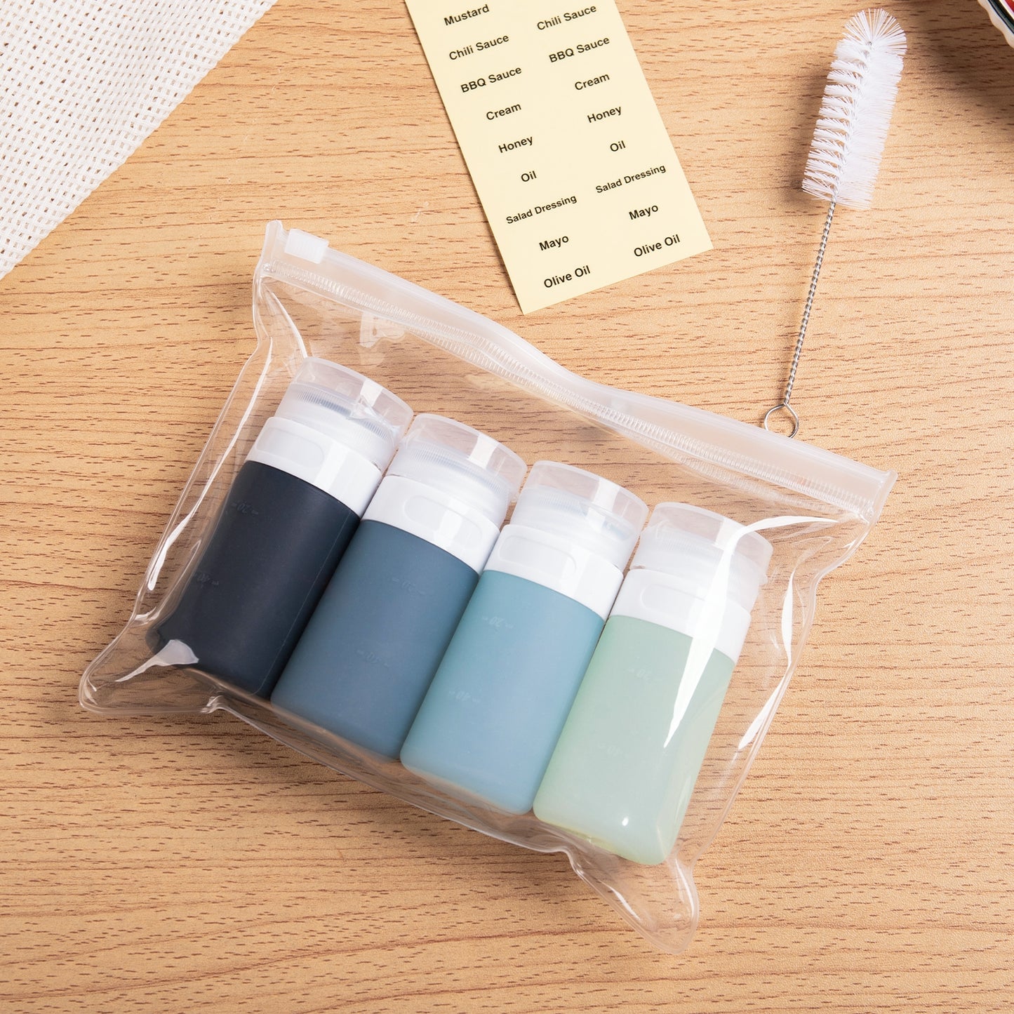 Micebay 2 oz Silicone Condiment Squeeze Bottles, Leakproof Mini Sauce Containers with Reusable Bag, 4-Pack for Meal Prep and Bento Boxes, Grey