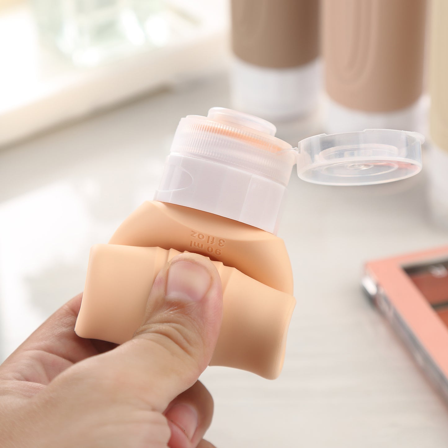 Micebay Leak-Proof 3-oz Silicone Squeezable Travel Bottles for Toiletries, Refillable Travel Size Containers, BPA Free, TSA Approved, Cream, 4 Pack