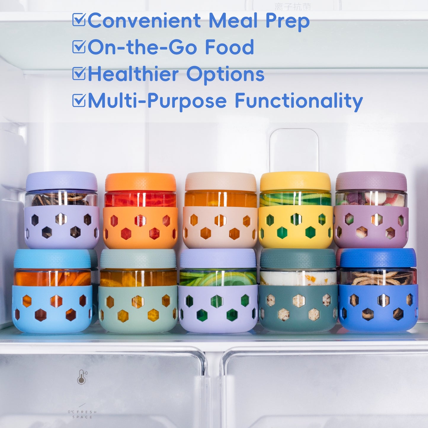 Micebay 6-Pack 10 oz Glass Mason Jars with Silicone Sleeves, Airtight BPA-Free Overnight Oats Containers with Lids, Dishwasher Safe Leak-Proof Meal Prep Jars for Chia Pudding, Yogurt, Snacks