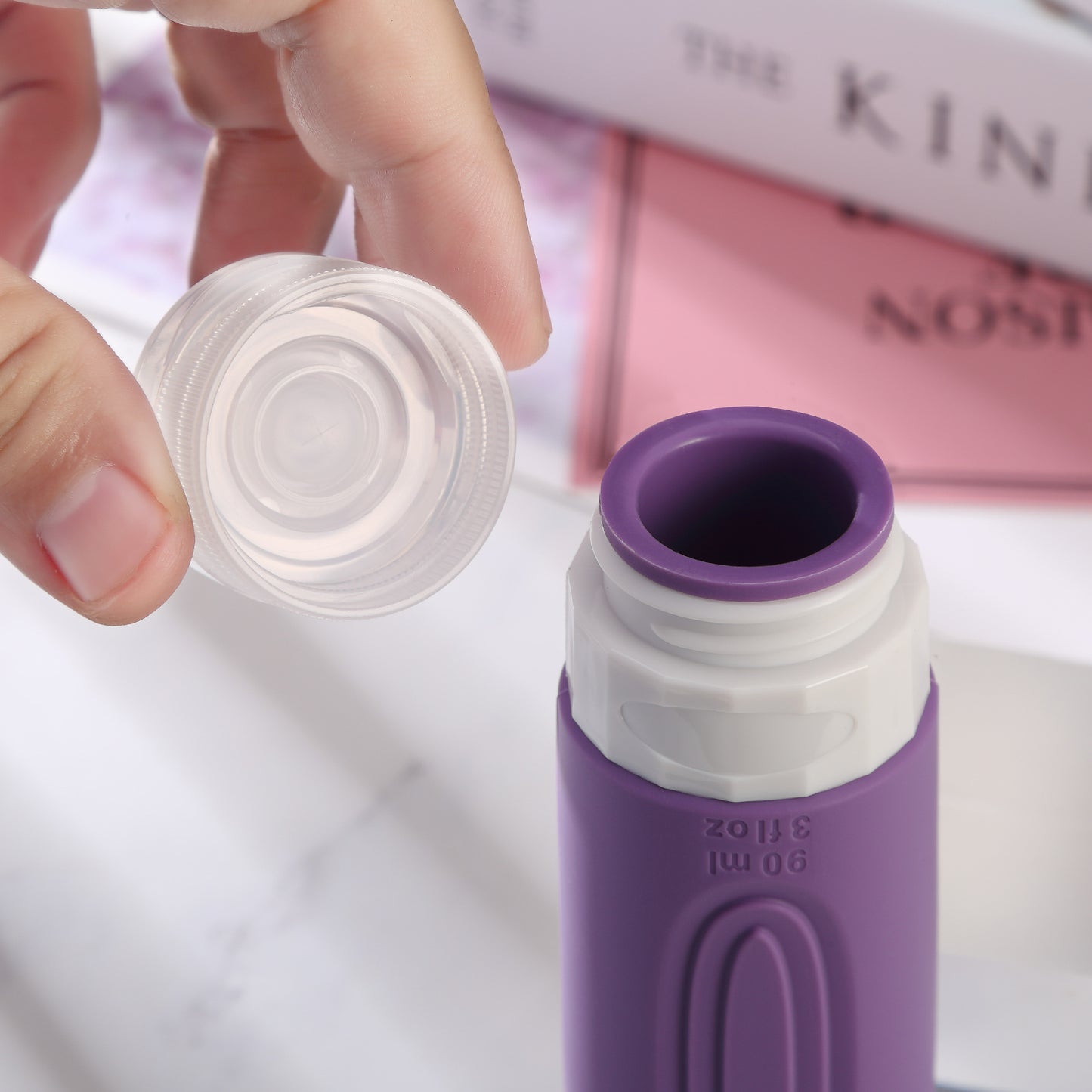 Micebay Leak-Proof 3-oz Silicone Squeezable Travel Bottles for Toiletries, Refillable Travel Size Containers, BPA Free, TSA Approved, Purple, 4 Pack