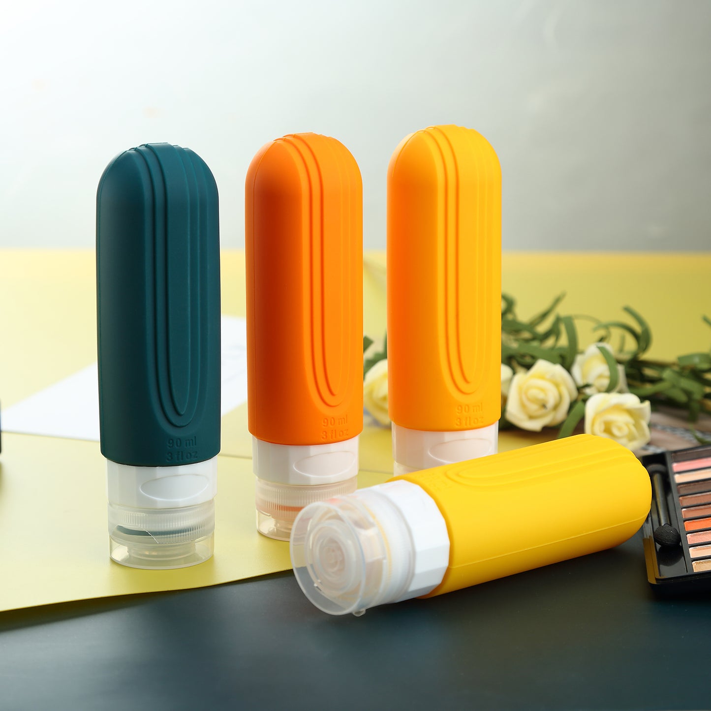 Micebay Leak-Proof 3-oz Silicone Squeezable Travel Bottles for Toiletries, Refillable Travel Size Containers, BPA Free, TSA Approved, Orange, 4 Pack