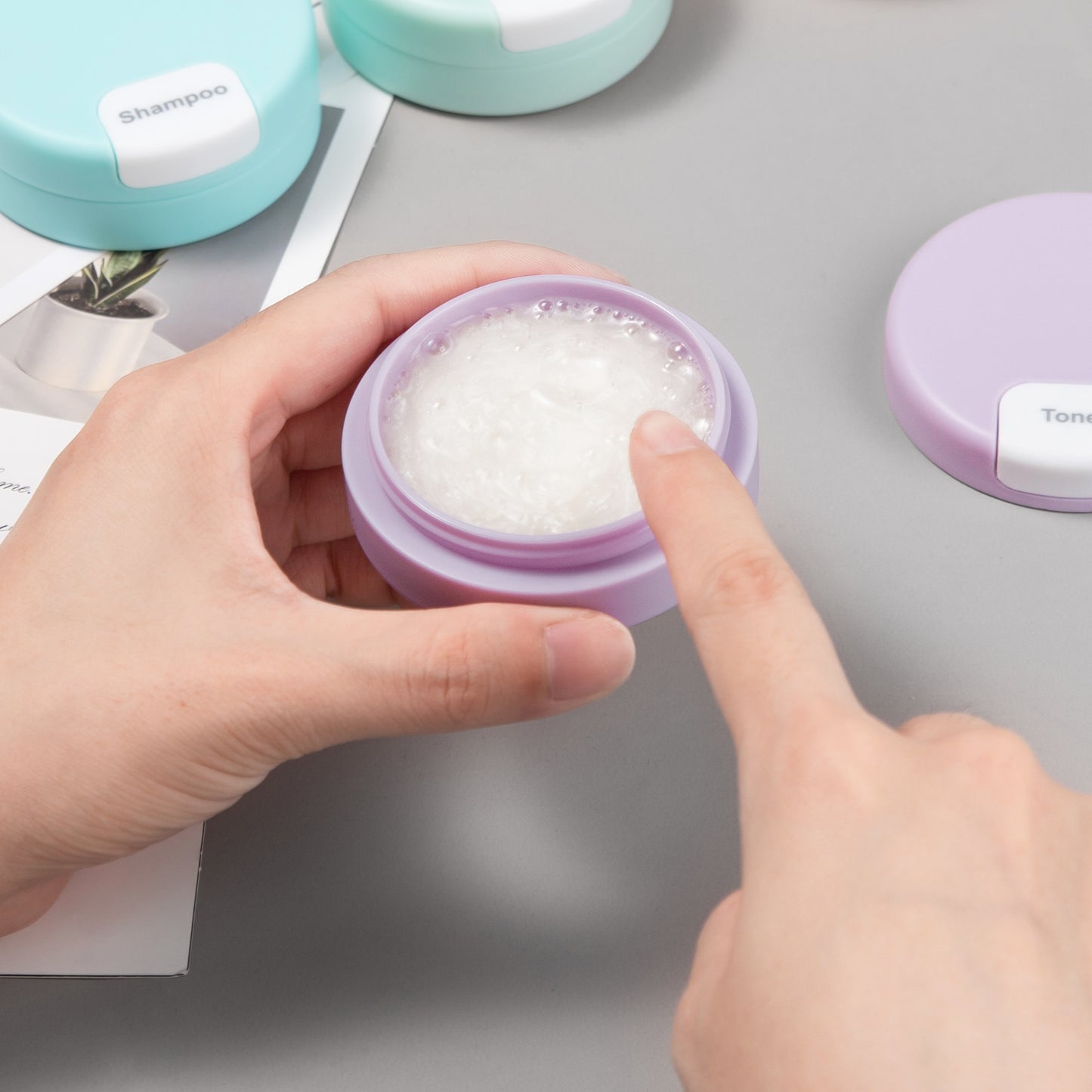 Micebay Travel Containers for Toiletries, Silicone Cream Jars TSA Approved Travel Size Containers with Clear Bag, Leak-proof Travel Accessories with Lid for Cosmetic Face Body Hand Cream (4 Pack)