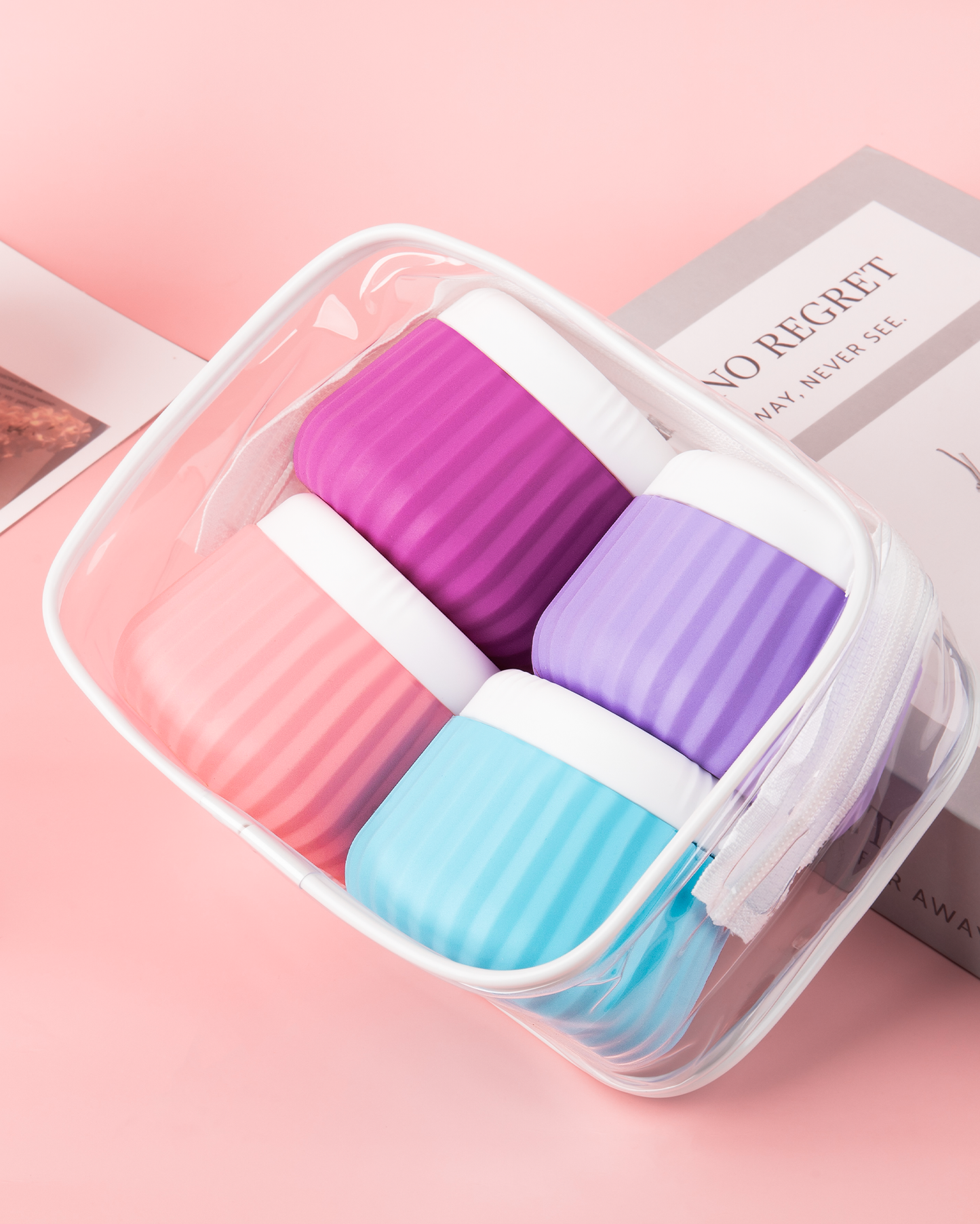 Micebay Travel Containers for Toiletries 4 Pack, TSA Approved Travel Size Toiletries, Travel Size Containers, With Clear Bag Leak Proof Silicone Jars, Travel Essentials Creams Jars Carrying Small Item