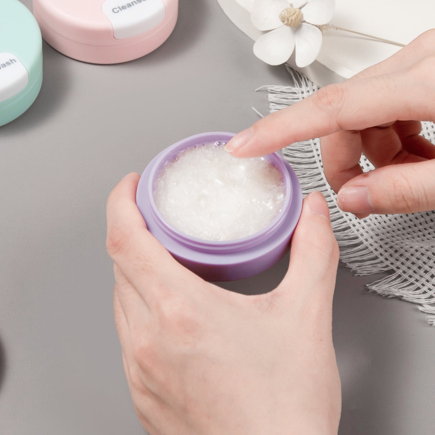 Micebay Travel Containers for Toiletries, Silicone Cream Jars TSA Approved Travel Size Containers with Clear Bag, Leak-proof Travel Accessories with Lid for Cosmetic Face Body Hand Cream (4 Pack)