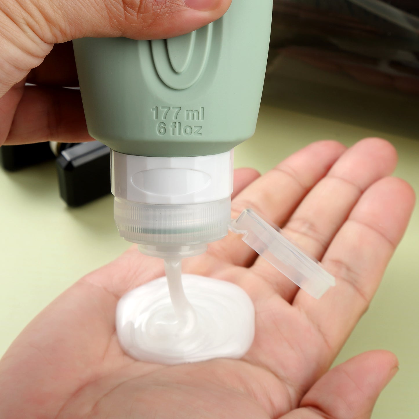 Micebay Leak-Proof 6-oz Silicone Squeezable Travel Bottles for Toiletries, Refillable Travel Size Containers, BPA Free, TSA Approved, Mint-Gray, 4 Pack