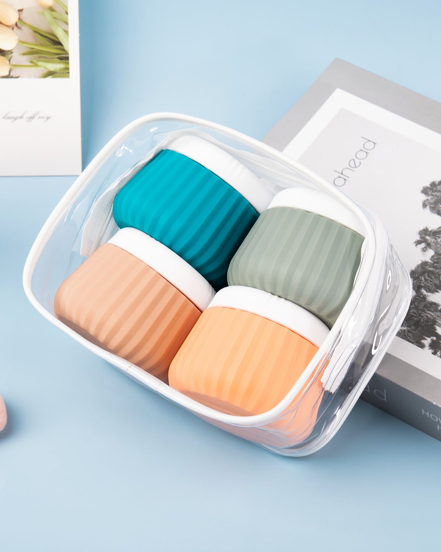 Micebay Travel Containers for Toiletries 4 Pack, TSA Approved Travel Size Toiletries, Travel Size Containers, With Clear Bag Leak Proof Silicone Jars, Travel Essentials Creams Jars Carrying Small Item