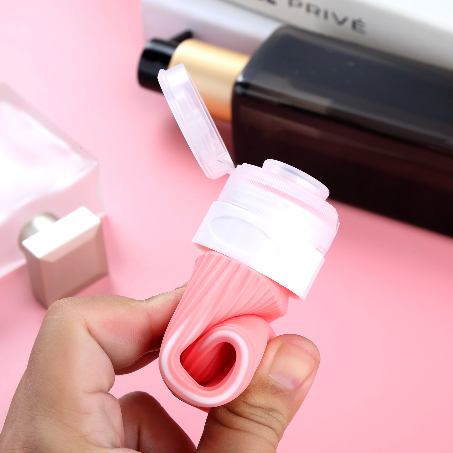 Micebay Silicone Travel Bottles, Leak Proof Toiletry Containers for Shampoo, Conditioner & Lotion, Pink