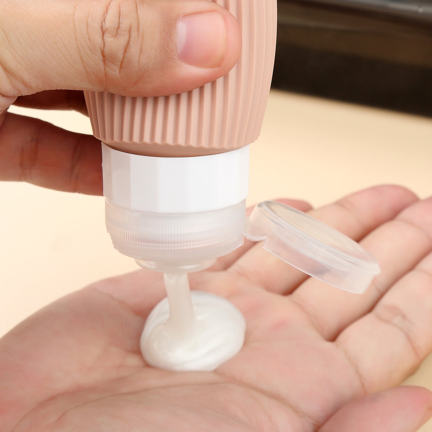 Micebay Silicone Travel Bottles, Leak Proof Toiletry Containers for Shampoo, Conditioner & Lotion, Apricot