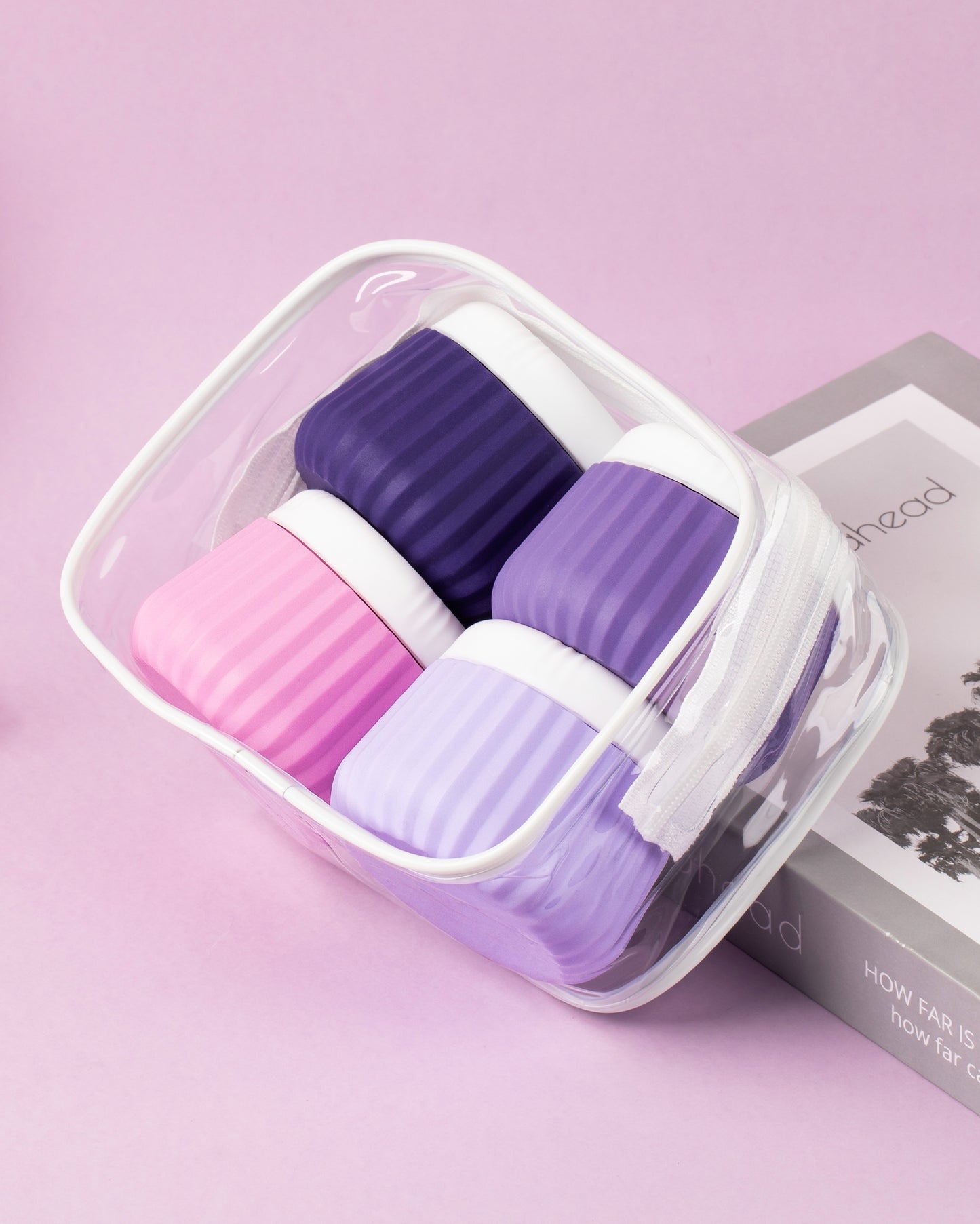 Micebay Travel Containers for Toiletries 4 Pack, TSA Approved Travel Size Toiletries, Travel Size Containers, With Clear Bag Leak Proof Silicone Jars, Travel Essentials Creams Jars Carrying Small Item