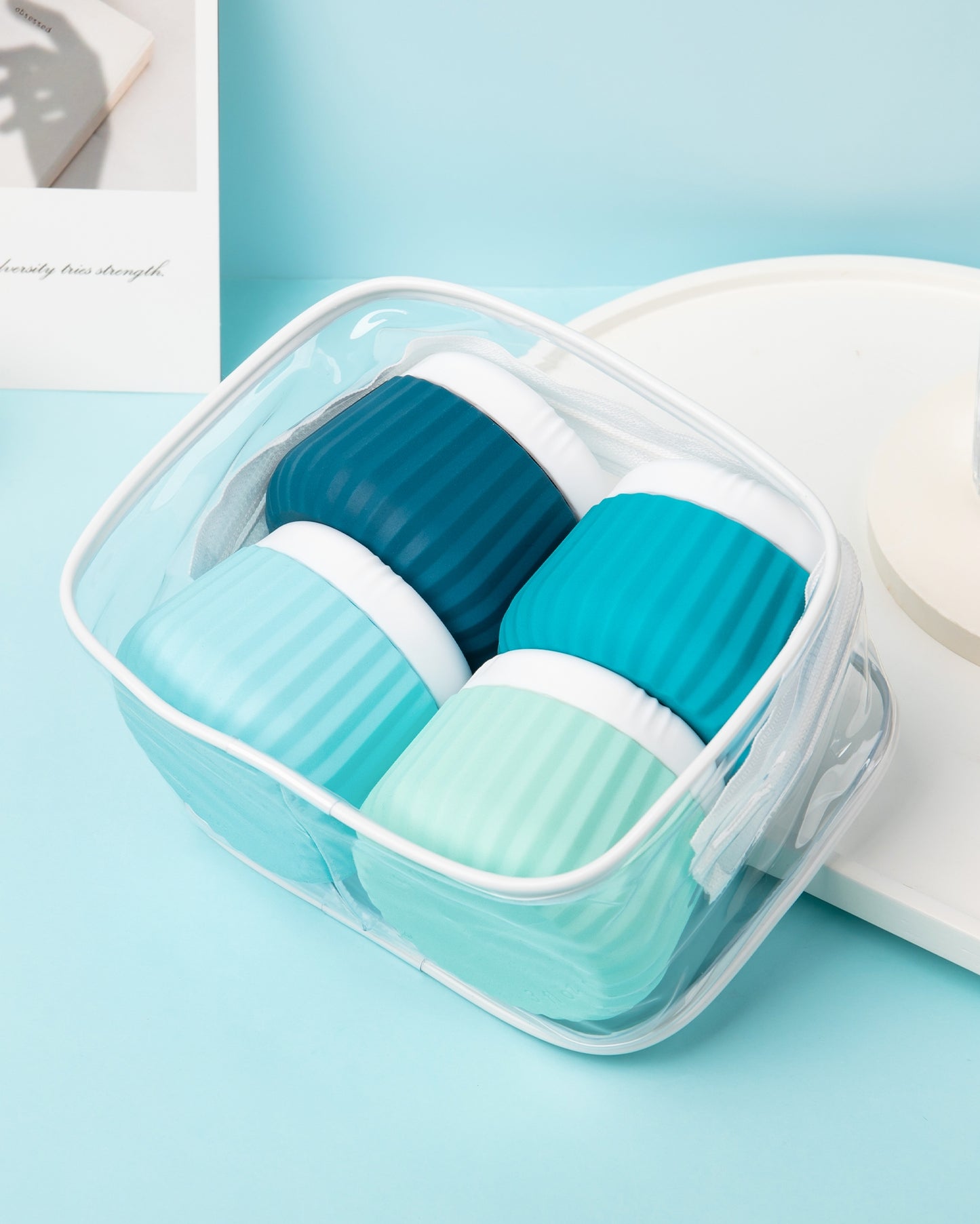 Micebay Travel Containers for Toiletries 4 Pack, TSA Approved Travel Size Toiletries, Travel Size Containers, With Clear Bag Leak Proof Silicone Jars, Travel Essentials Creams Jars Carrying Small Item