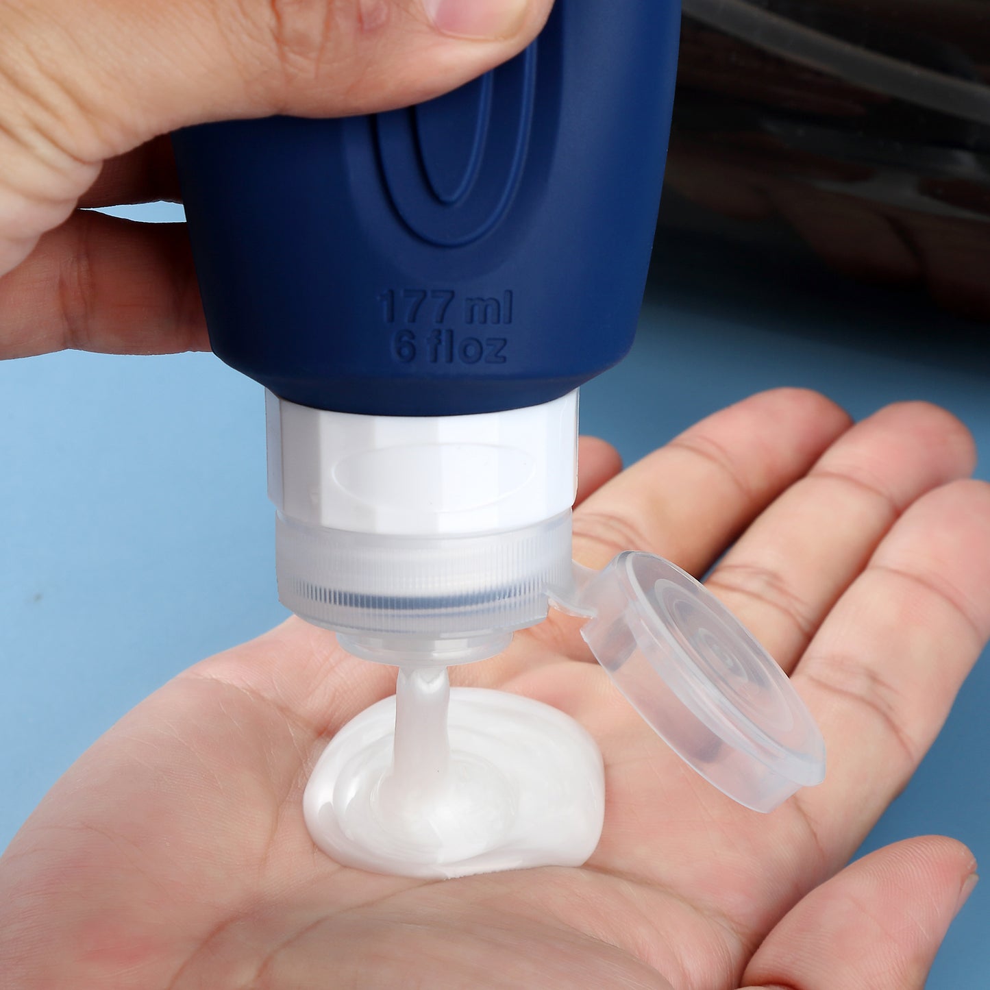 Micebay Leak-Proof 6-oz Silicone Squeezable Travel Bottles for Toiletries, Refillable Travel Size Containers, BPA Free, TSA Approved, Navy-Gray, 4 Pack