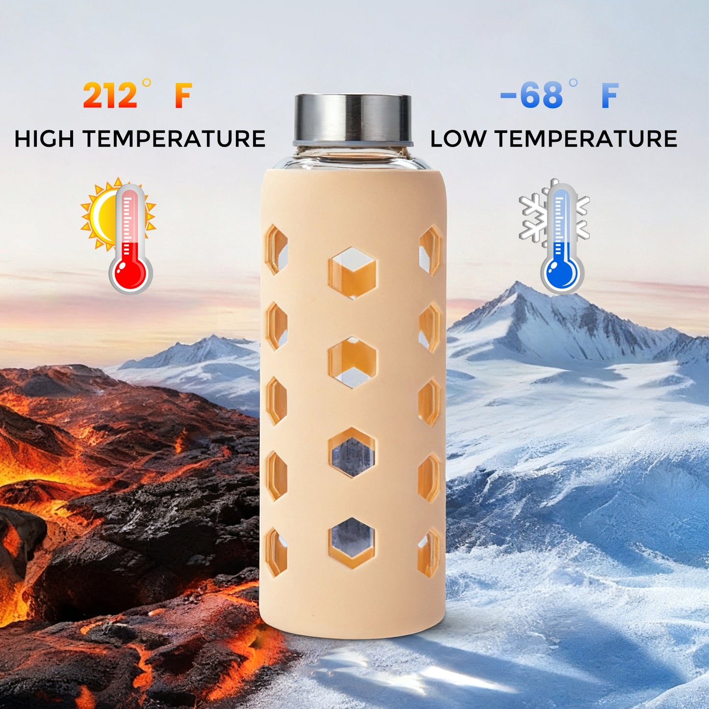 Micebay Glass Juice Bottles with Lids and Silicone Sleeves 18 oz, 4-Pack Reusable Clear Glass Water Bottles with Stainless Steel Airtight Cap for Juicing, Refrigerator, BPA Free Leak-Proof Drinking Jar