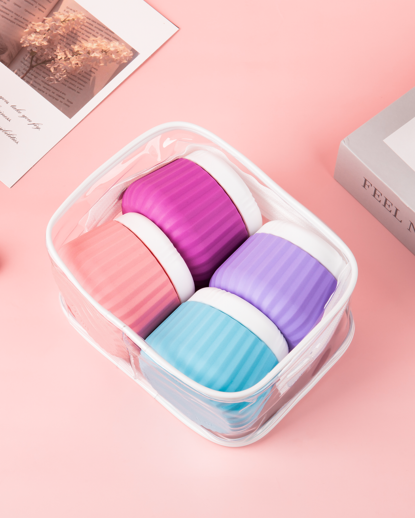 Micebay Travel Containers for Toiletries 4 Pack, TSA Approved Travel Size Toiletries, Travel Size Containers, With Clear Bag Leak Proof Silicone Jars, Travel Essentials Creams Jars Carrying Small Item
