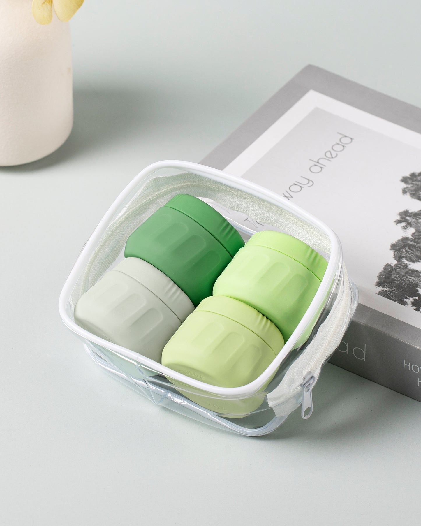Micebay Travel Containers for Toiletries, Tsa Approved Travel Size Toiletries 4 Pack, with Clear Bag, Leak Proof Silicone Jars