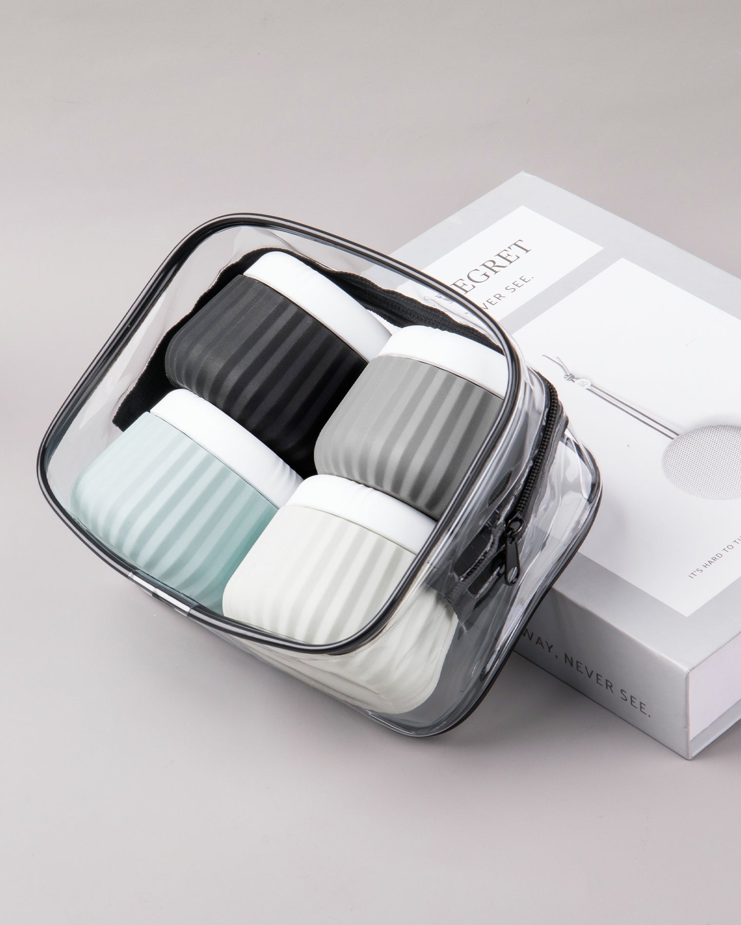 Micebay Travel Containers for Toiletries 4 Pack, TSA Approved Travel Size Toiletries, Portable Size Containers, With Clear Bag Leak Proof Silicone Jars, Essentials Creams Jars Carrying Small Items