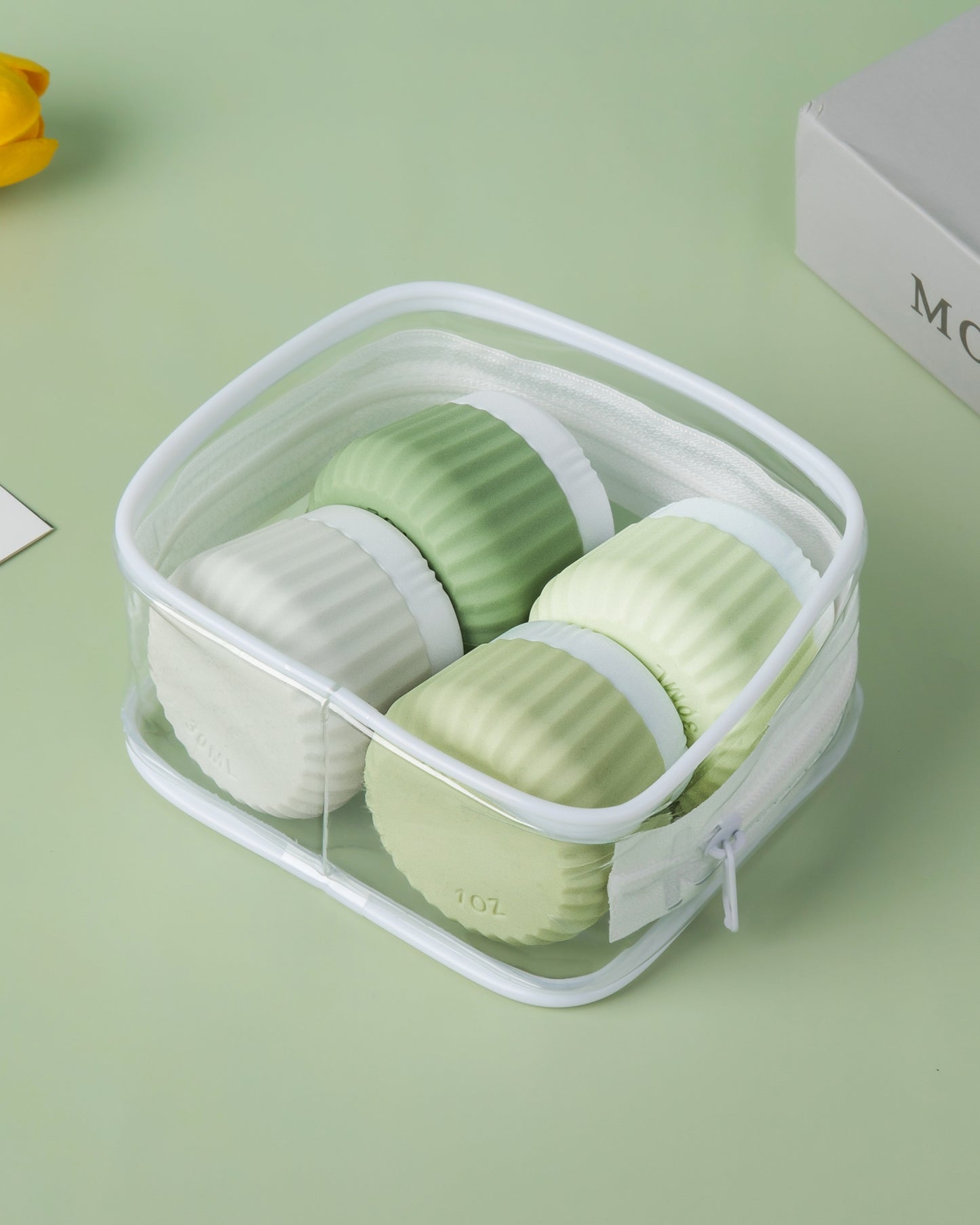Micebay Travel Containers for Toiletries 4 Pack, TSA Approved Travel Size Toiletries, Portable Size Containers, With Clear Bag Leak Proof Silicone Jars, Essentials Creams Jars Carrying Small Items