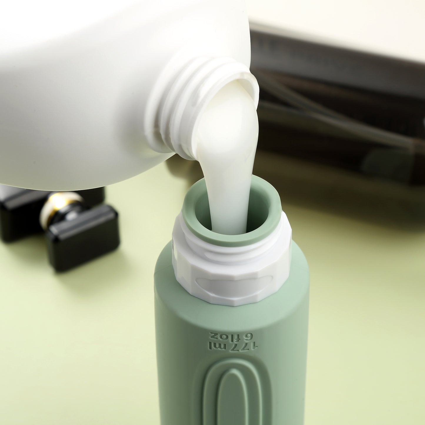 Micebay Leak-Proof 6-oz Silicone Squeezable Travel Bottles for Toiletries, Refillable Travel Size Containers, BPA Free, TSA Approved, Mint-Gray, 4 Pack