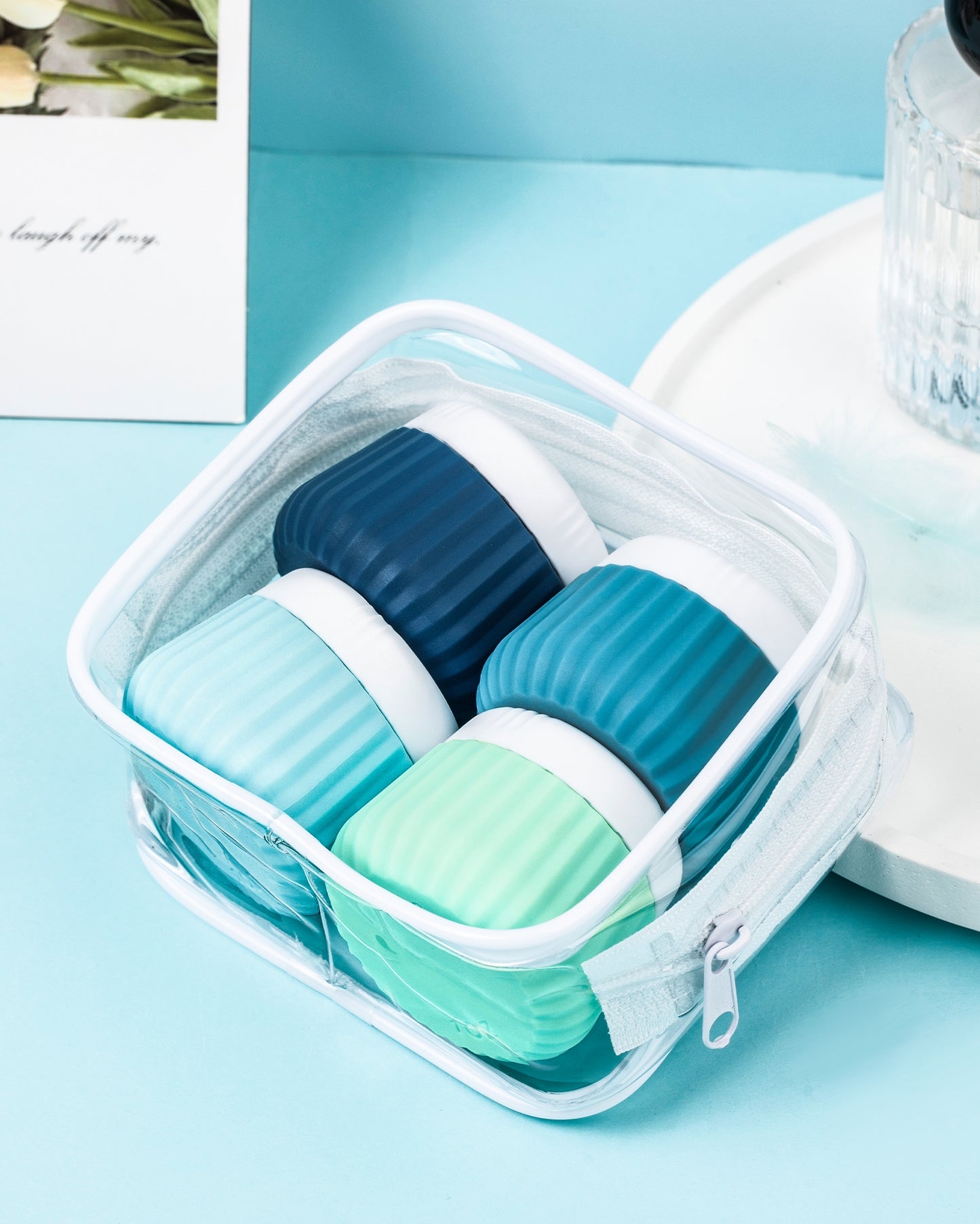 Micebay Travel Containers for Toiletries 4 Pack, TSA Approved Travel Size Toiletries, Portable Size Containers, With Clear Bag Leak Proof Silicone Jars, Essentials Creams Jars Carrying Small Items