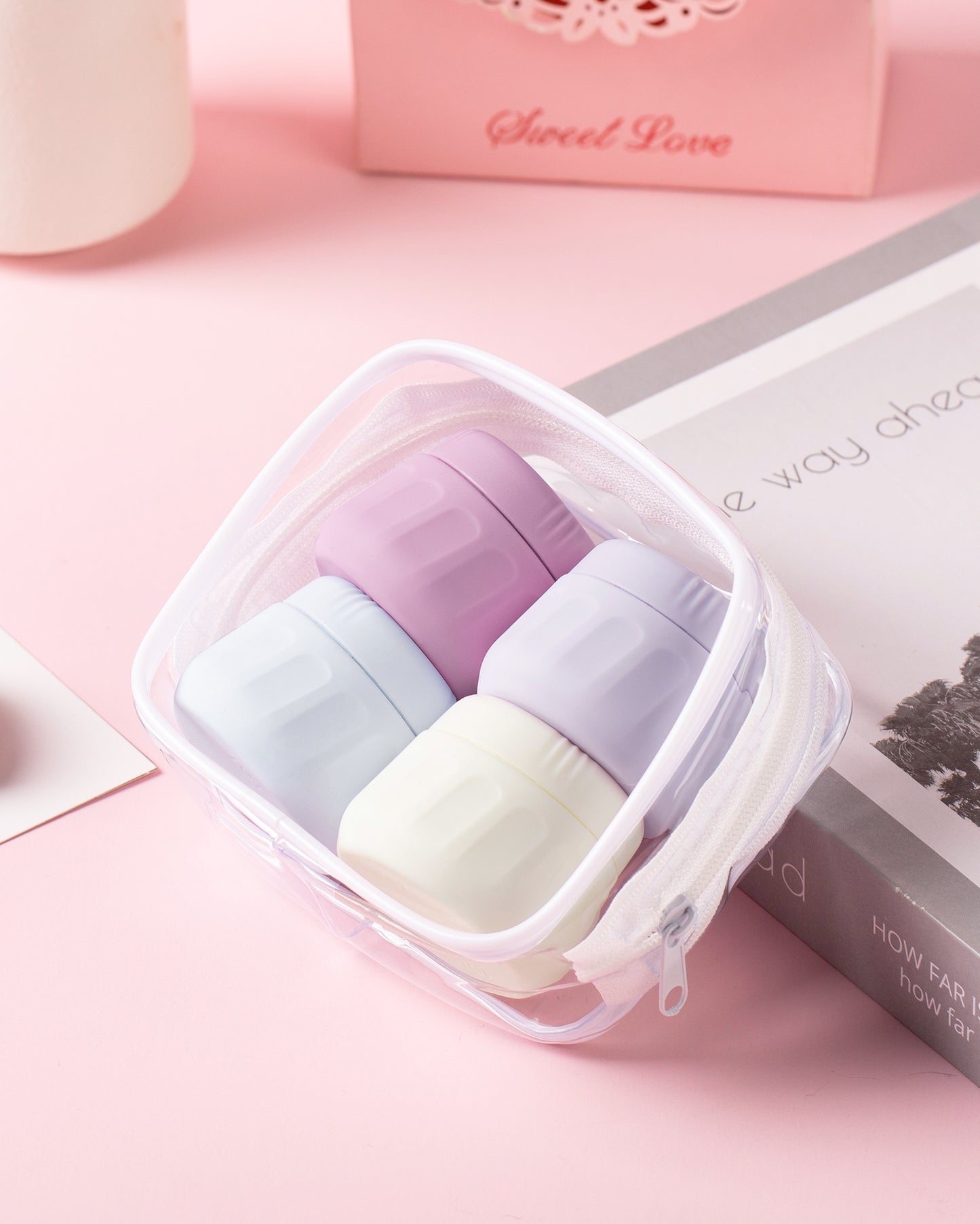Micebay Travel Containers for Toiletries, Tsa Approved Travel Size Toiletries 4 Pack, with Clear Bag, Leak Proof Silicone Jars