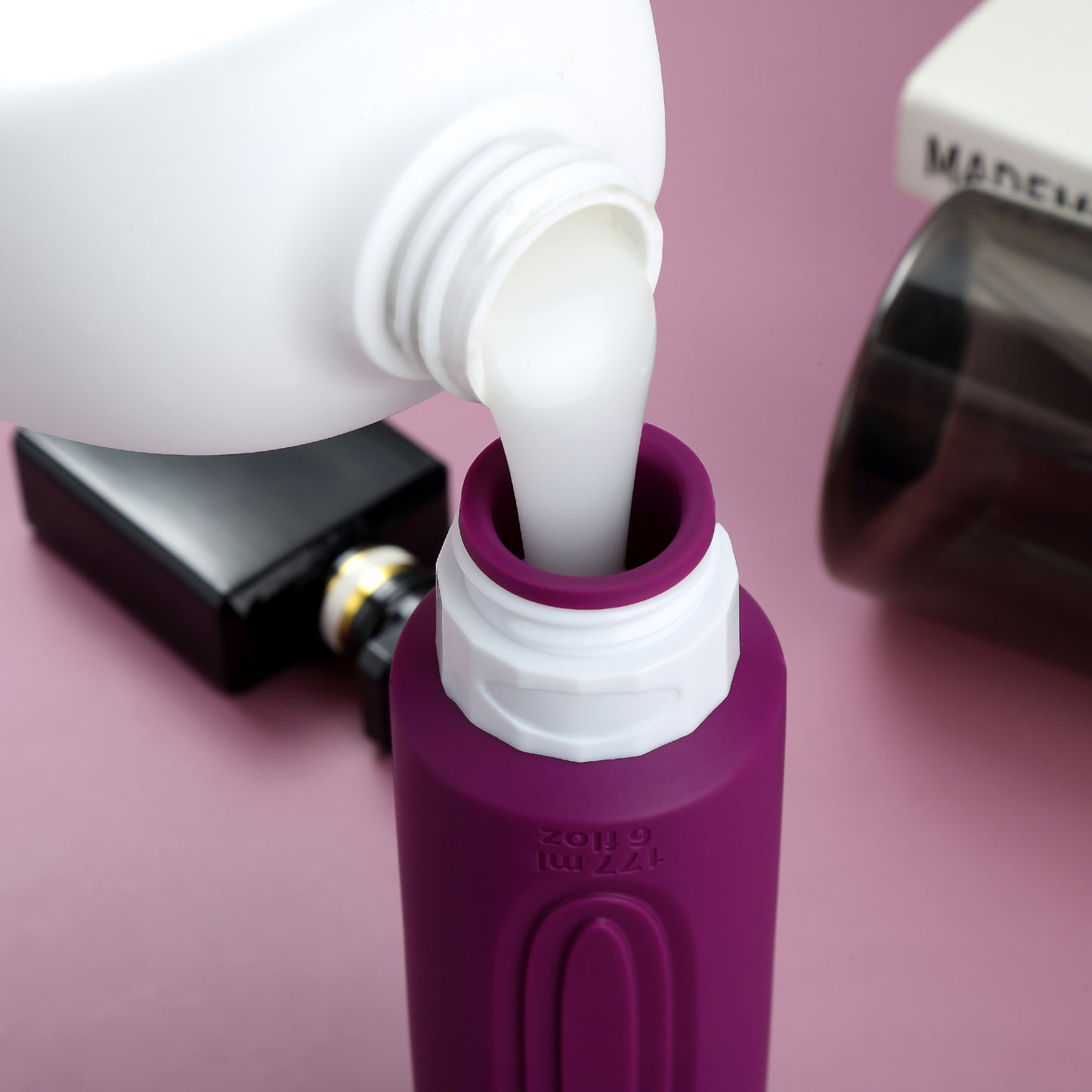 Micebay Leak-Proof 6-oz Silicone Squeezable Travel Bottles for Toiletries, Refillable Travel Size Containers, BPA Free, TSA Approved, Dark-purple, 4 Pack