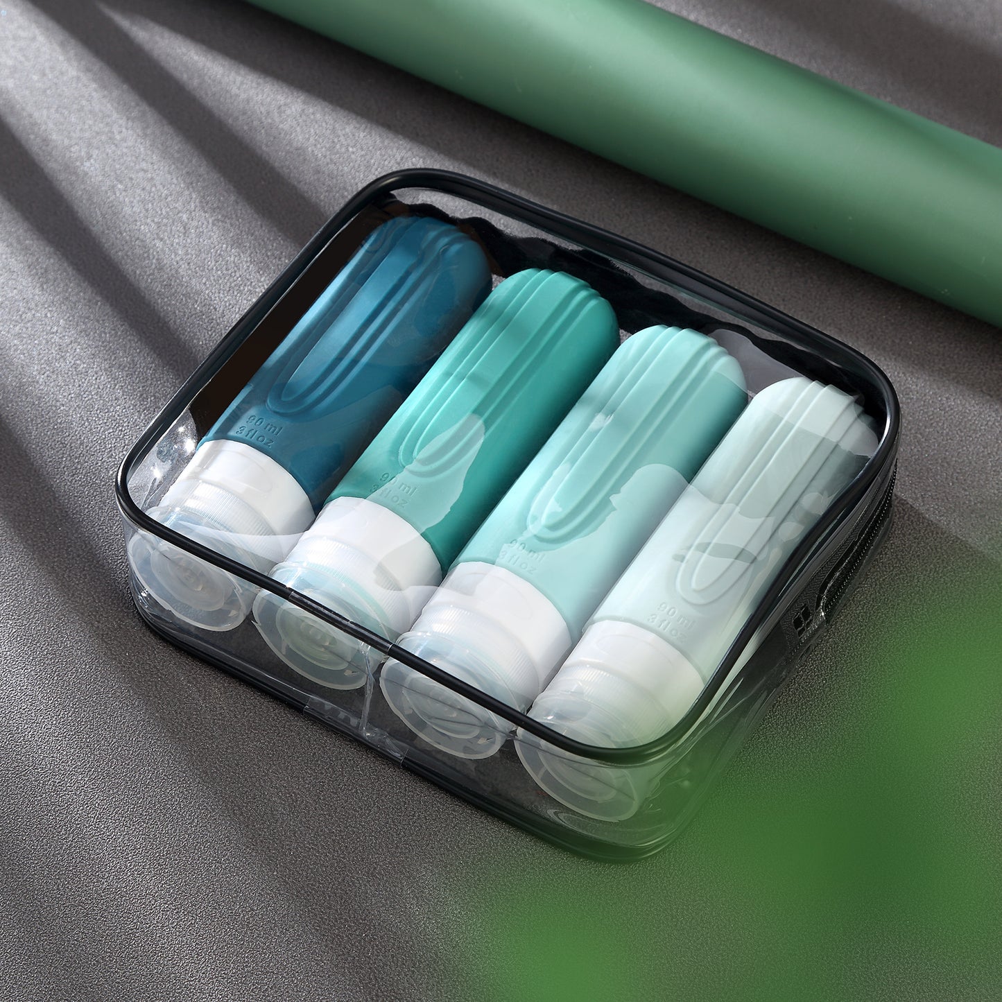 Micebay Leak-Proof 3-oz Silicone Squeezable Travel Bottles for Toiletries, Refillable Travel Size Containers, BPA Free, TSA Approved, Mint, 4 Pack