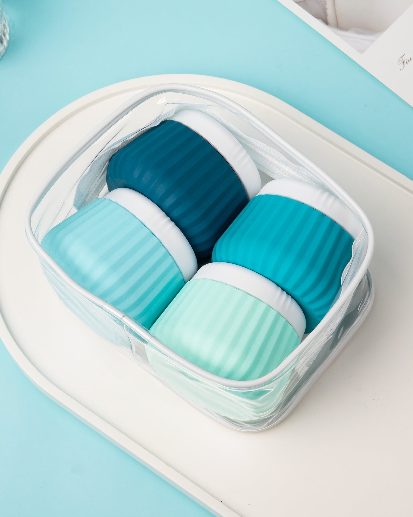 Micebay Travel Containers for Toiletries 4 Pack, TSA Approved Travel Size Toiletries, Travel Size Containers, With Clear Bag Leak Proof Silicone Jars, Travel Essentials Creams Jars Carrying Small Item