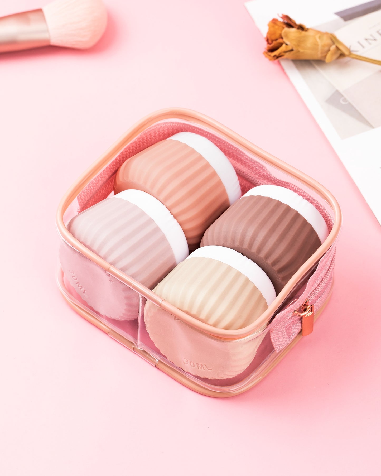 Micebay Travel Containers for Toiletries 4 Pack, TSA Approved Travel Size Toiletries, Portable Size Containers, With Clear Bag Leak Proof Silicone Jars, Essentials Creams Jars Carrying Small Items