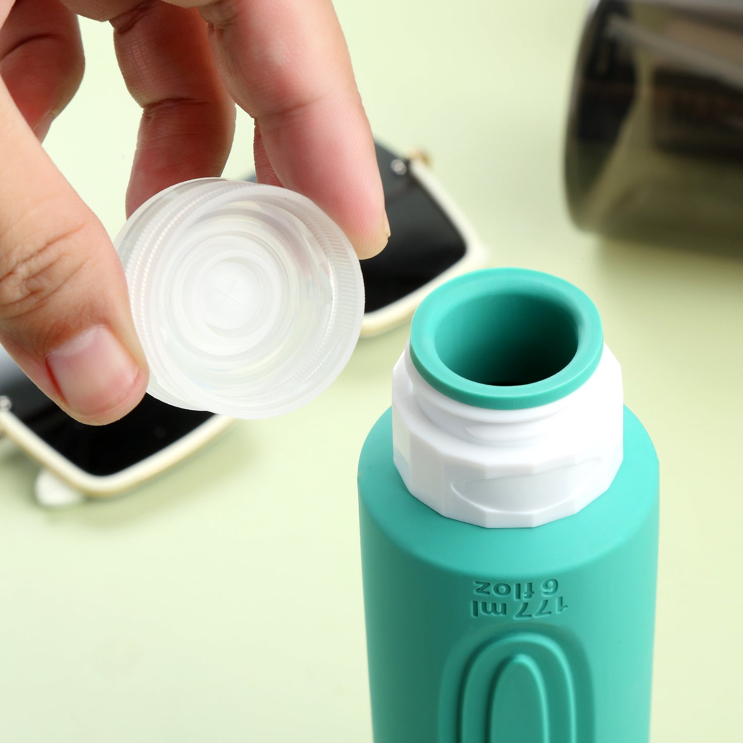 Micebay Leak-Proof 6-oz Silicone Squeezable Travel Bottles for Toiletries, Refillable Travel Size Containers, BPA Free, TSA Approved, Mint, 4 Pack