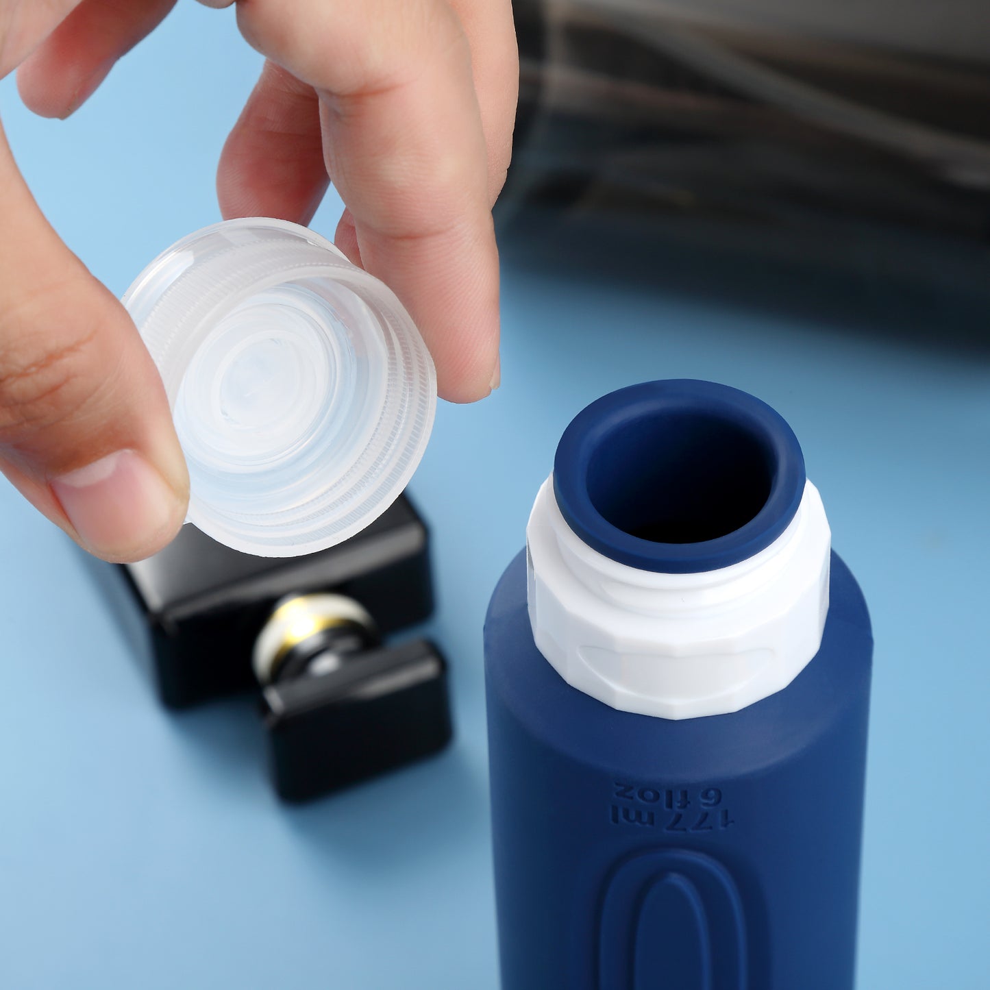 Micebay Leak-Proof 6-oz Silicone Squeezable Travel Bottles for Toiletries, Refillable Travel Size Containers, BPA Free, TSA Approved, Navy-Gray, 4 Pack