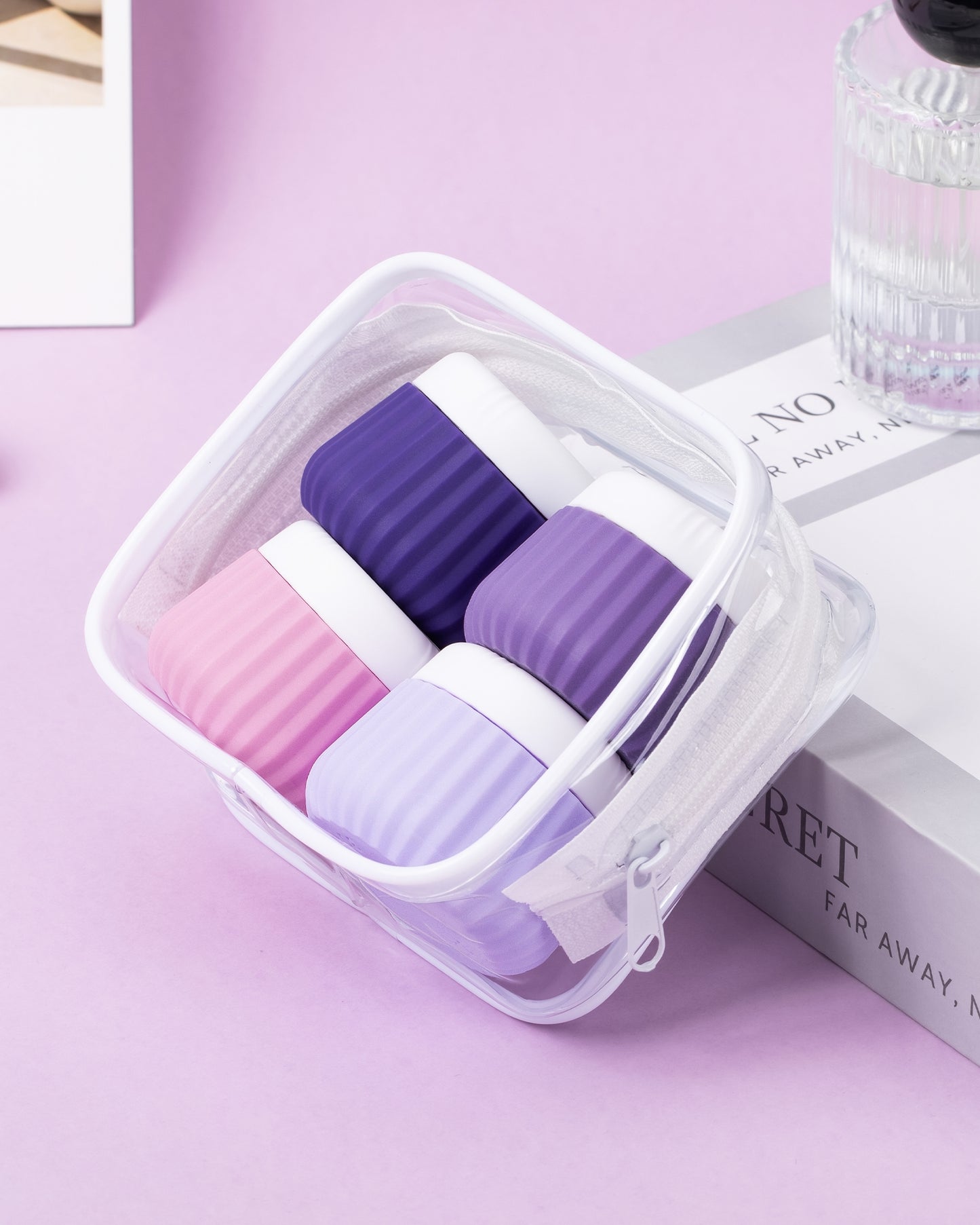 Micebay Travel Containers for Toiletries 4 Pack, TSA Approved Travel Size Toiletries, Portable Size Containers, With Clear Bag Leak Proof Silicone Jars, Essentials Creams Jars Carrying Small Items