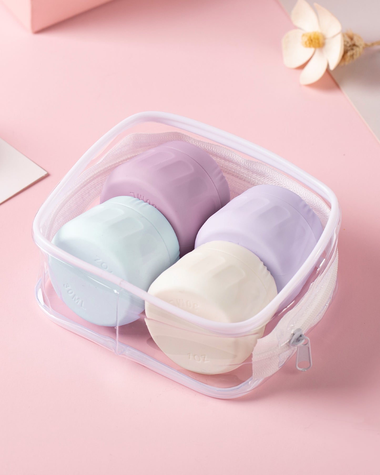 Micebay Travel Containers for Toiletries, Tsa Approved Travel Size Toiletries 4 Pack, with Clear Bag, Leak Proof Silicone Jars