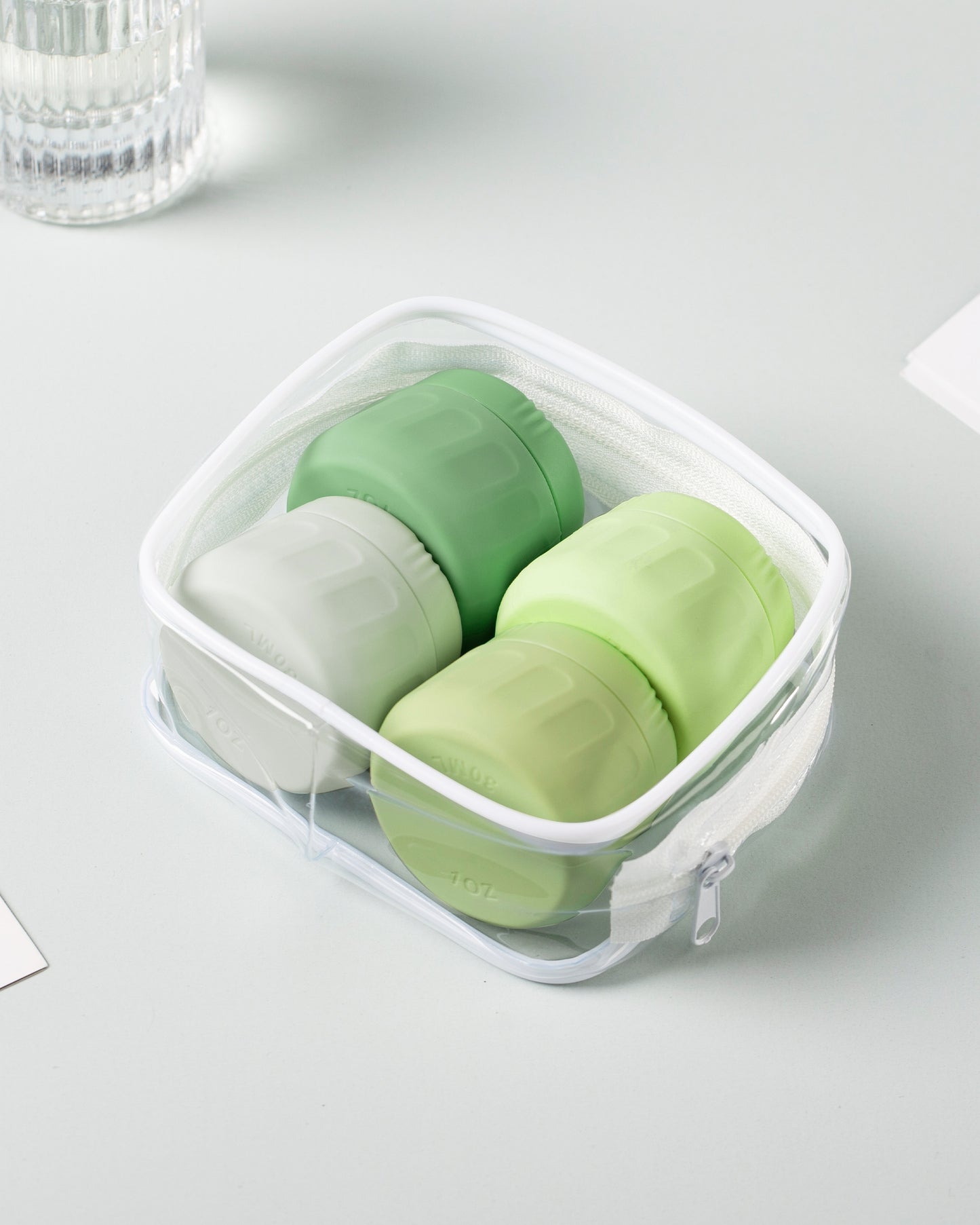 Micebay Travel Containers for Toiletries, Tsa Approved Travel Size Toiletries 4 Pack, with Clear Bag, Leak Proof Silicone Jars