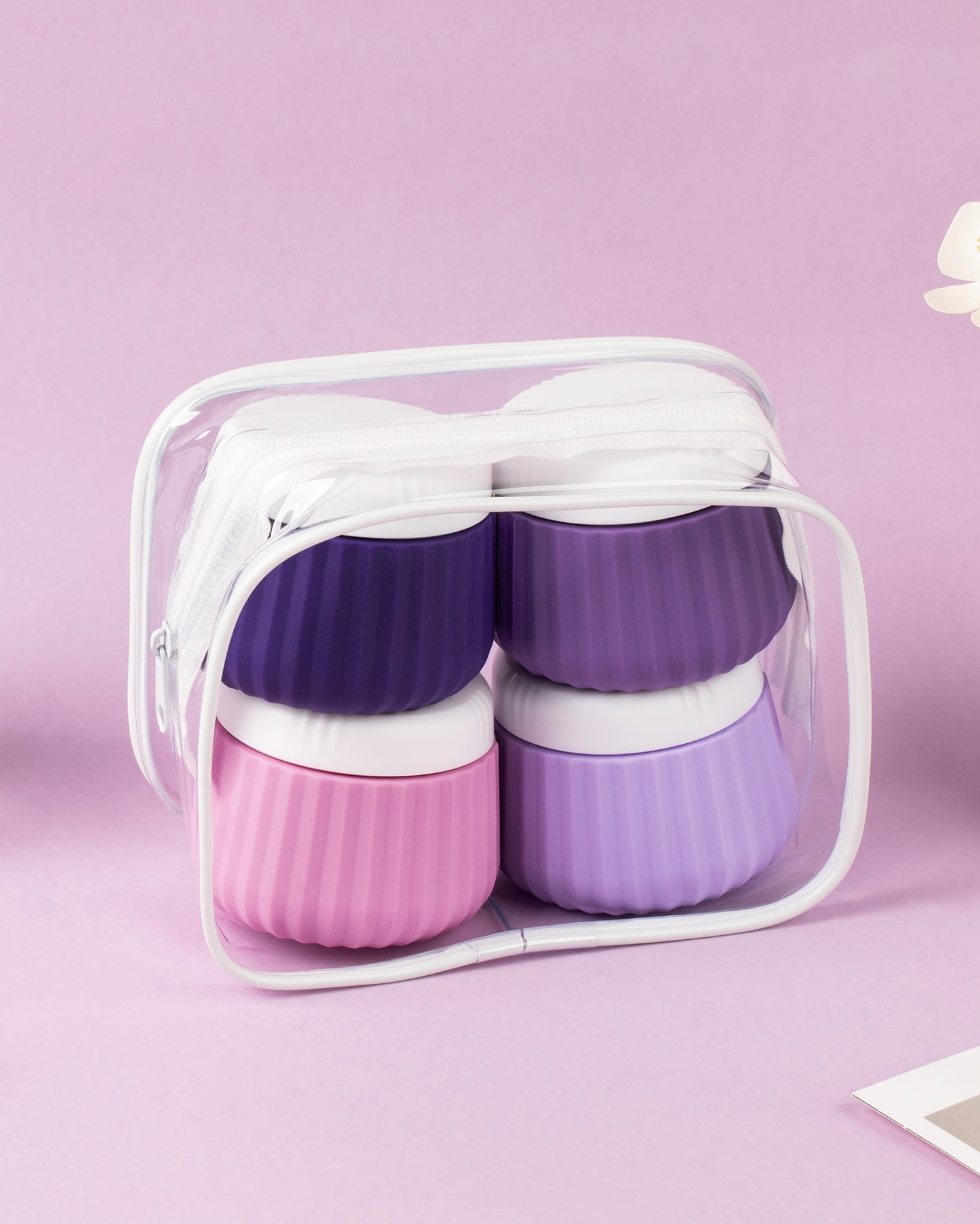 Micebay Travel Containers for Toiletries 4 Pack, TSA Approved Travel Size Toiletries, Travel Size Containers, With Clear Bag Leak Proof Silicone Jars, Travel Essentials Creams Jars Carrying Small Item