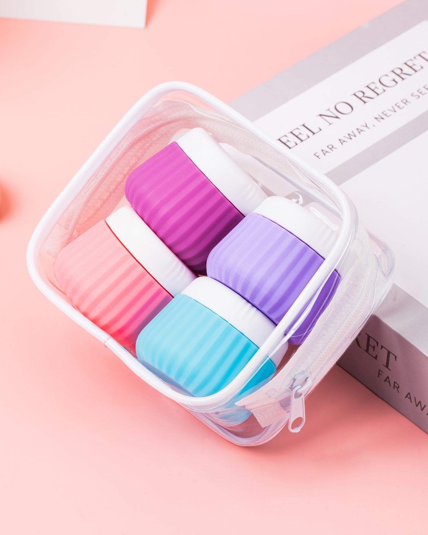 Micebay Travel Containers for Toiletries 4 Pack, TSA Approved Travel Size Toiletries, Portable Size Containers, With Clear Bag Leak Proof Silicone Jars, Essentials Creams Jars Carrying Small Items