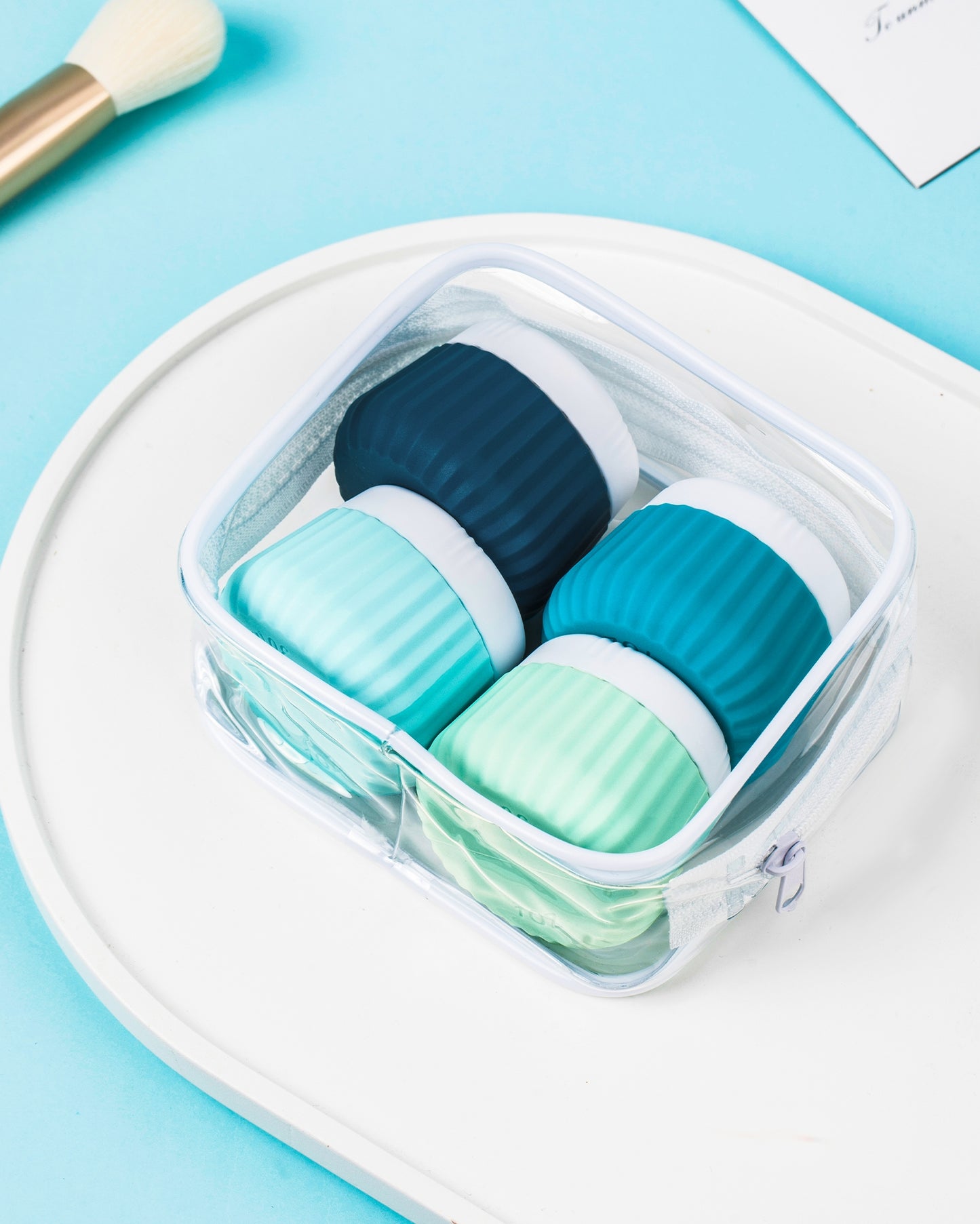 Micebay Travel Containers for Toiletries 4 Pack, TSA Approved Travel Size Toiletries, Portable Size Containers, With Clear Bag Leak Proof Silicone Jars, Essentials Creams Jars Carrying Small Items