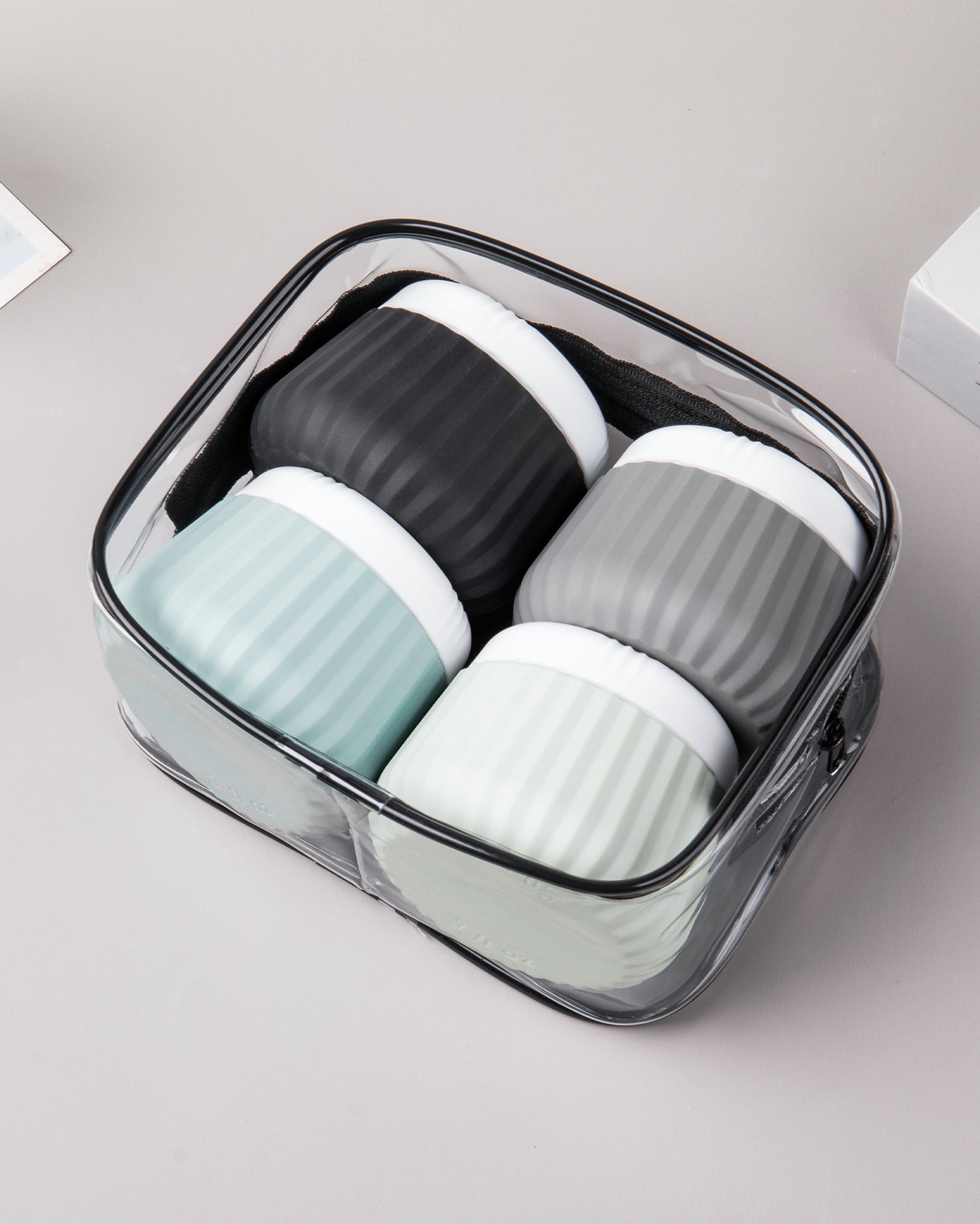 Micebay Travel Containers for Toiletries 4 Pack, TSA Approved Travel Size Toiletries, Portable Size Containers, With Clear Bag Leak Proof Silicone Jars, Essentials Creams Jars Carrying Small Items