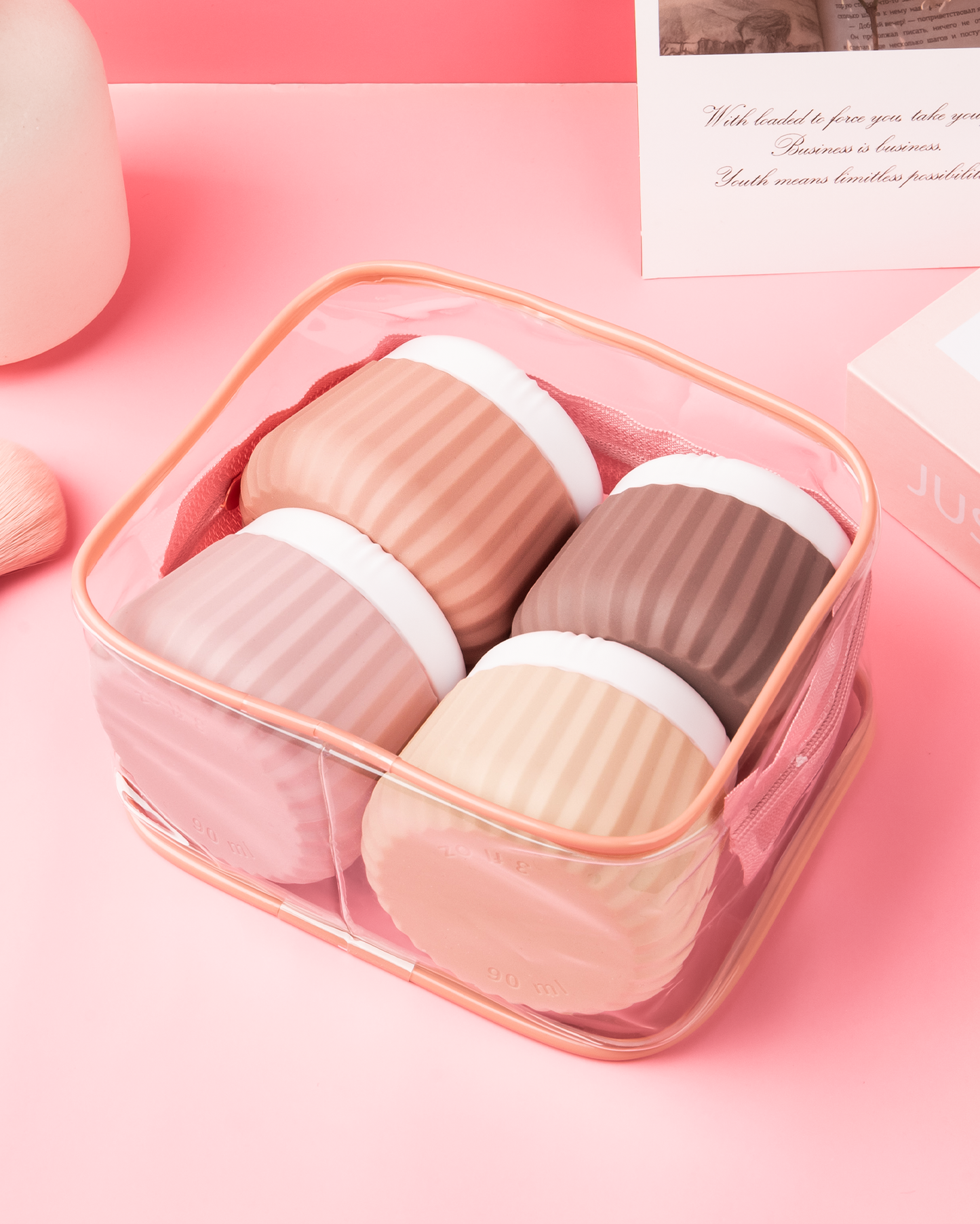 Micebay Travel Containers for Toiletries 4 Pack, TSA Approved Travel Size Toiletries, Travel Size Containers, With Clear Bag Leak Proof Silicone Jars, Travel Essentials Creams Jars Carrying Small Item