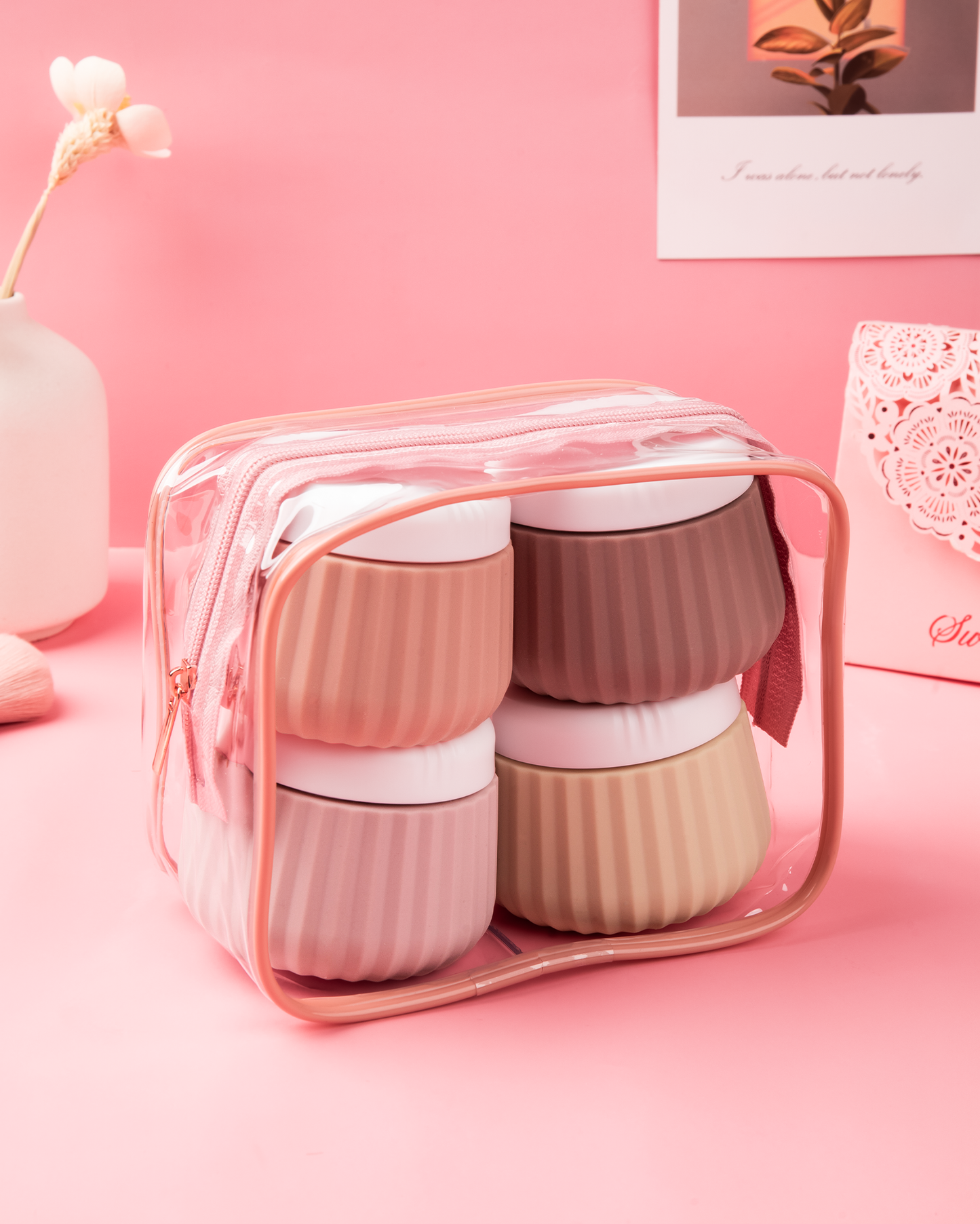Micebay Travel Containers for Toiletries 4 Pack, TSA Approved Travel Size Toiletries, Travel Size Containers, With Clear Bag Leak Proof Silicone Jars, Travel Essentials Creams Jars Carrying Small Item