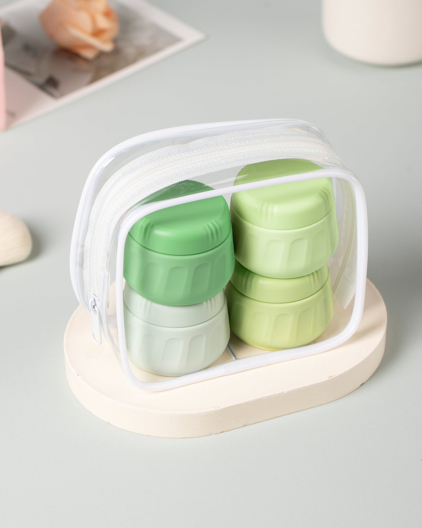 Micebay Travel Containers for Toiletries, Tsa Approved Travel Size Toiletries 4 Pack, with Clear Bag, Leak Proof Silicone Jars